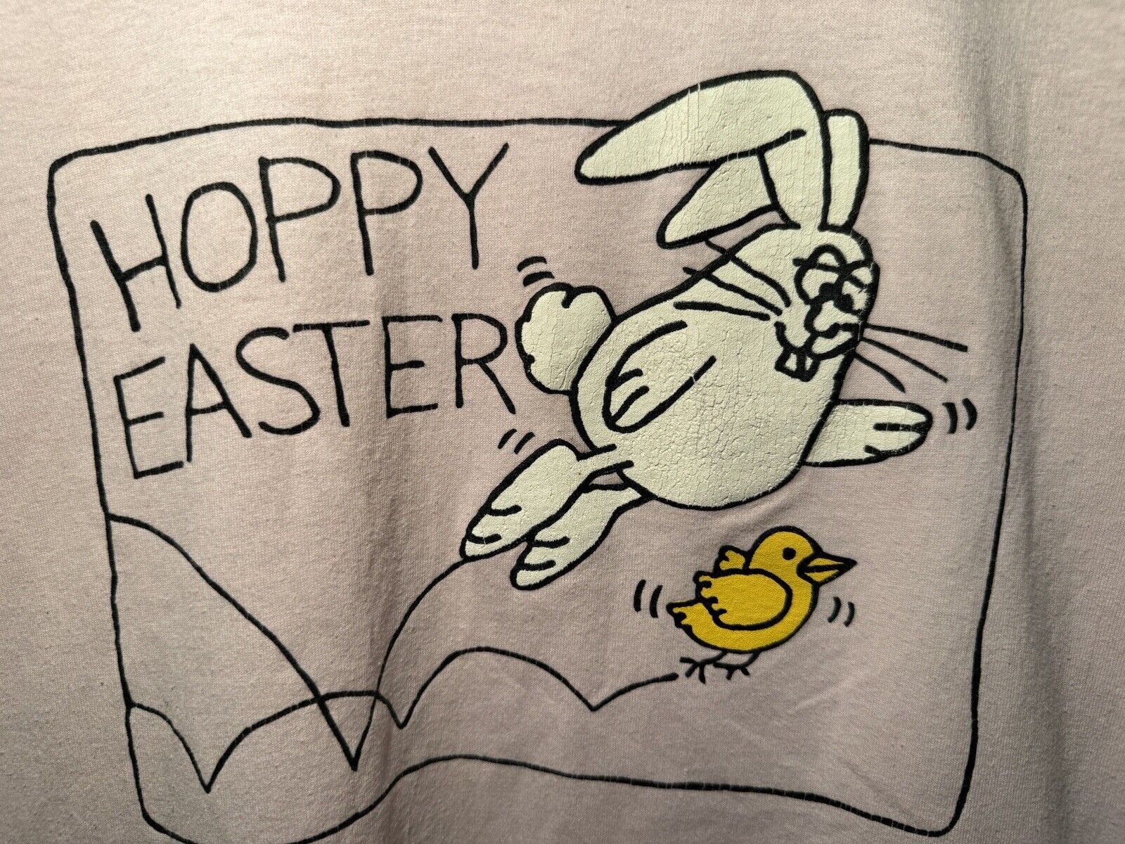 Vintage 80s Easter Bunny Cartoon Hoppy Easter  T-Shirt Sz M Pink USA Made RARE 