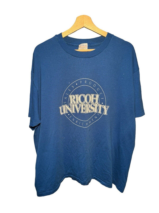 Vintage 90s Ricoh University T-Shirt Blue Sz XL Single Stitch Hanes 