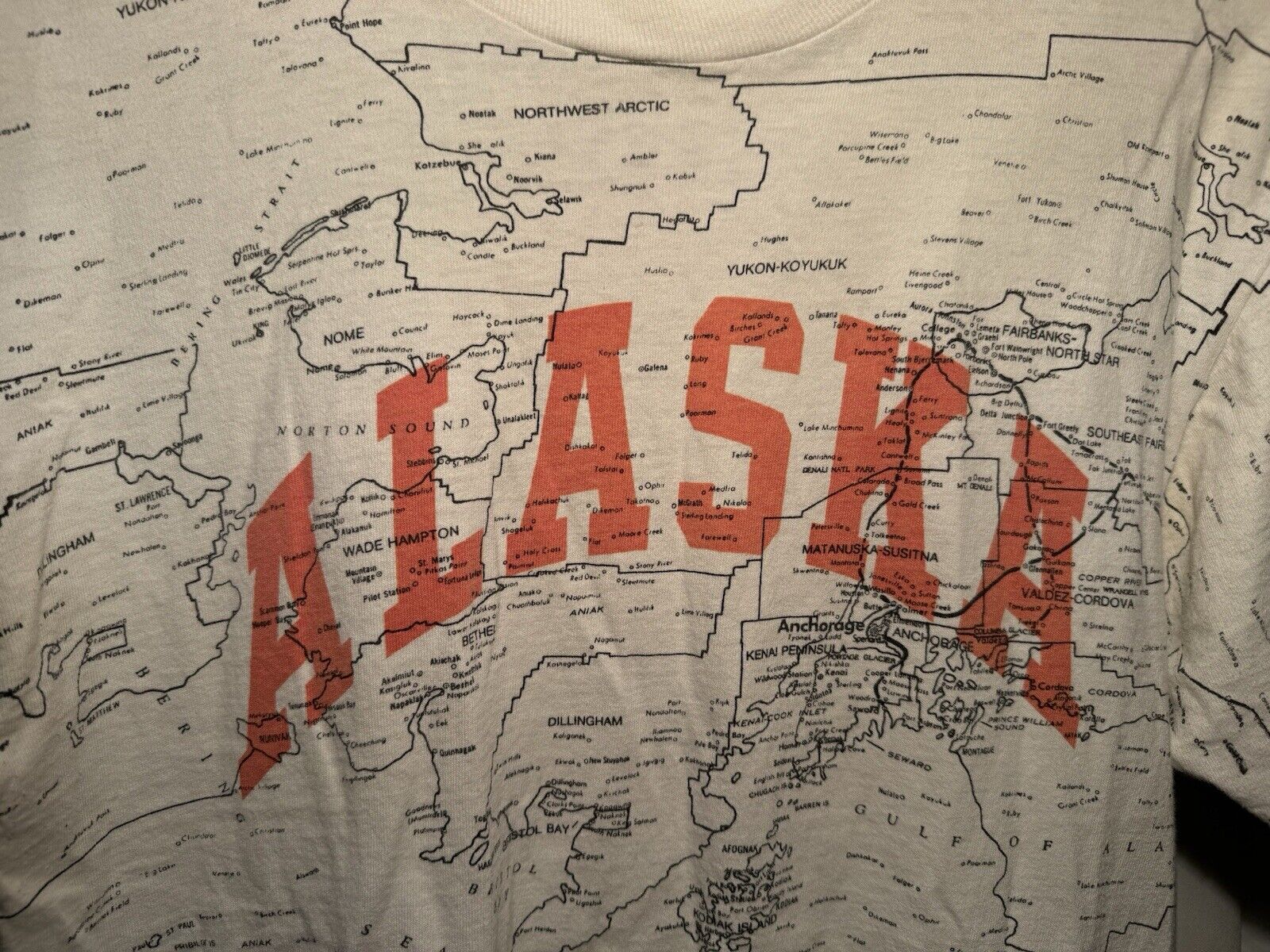 Vintage Alaska State Lakes Roads Highways Map AOP Shirt Size M White 