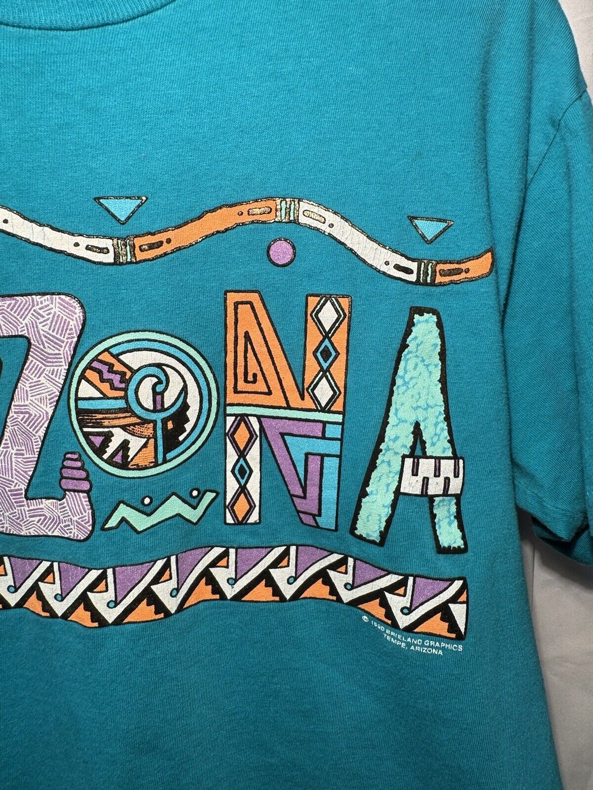 Vintage Arizona Spell-out Graphic Blue T-Shirt Sz M Hanes Single Stitch 