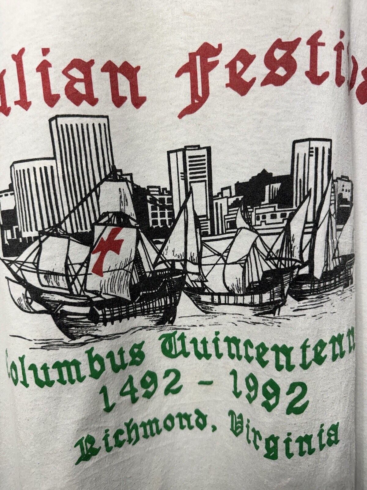 Vintage 1992 Italian Festival Single Stitch White T-Shirt XL Richmond Jaycees