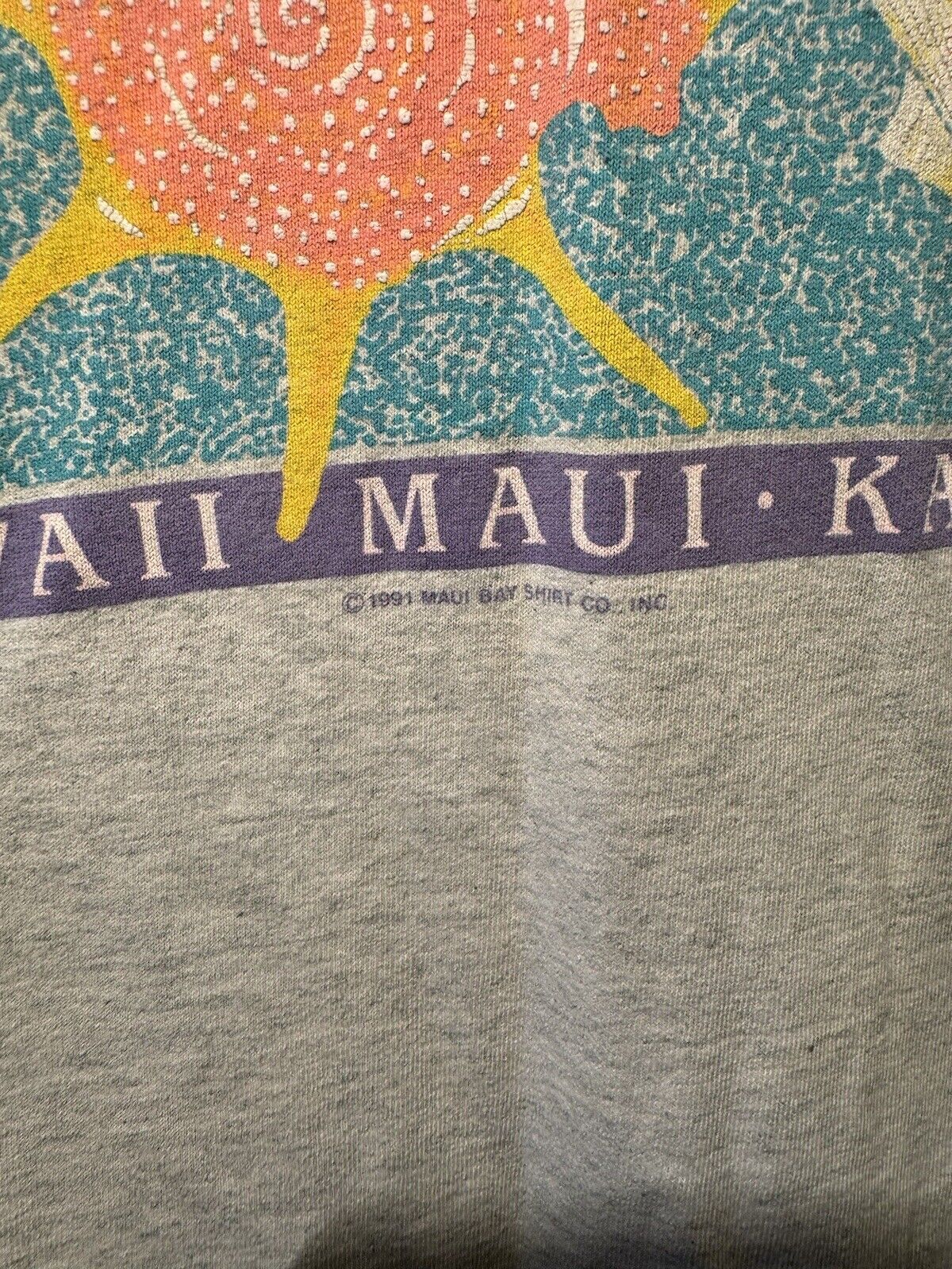 Vintage 1991 Hawaii Maui Kauai T-Shirt Size M Gray Made USA Shell Sun Beach 