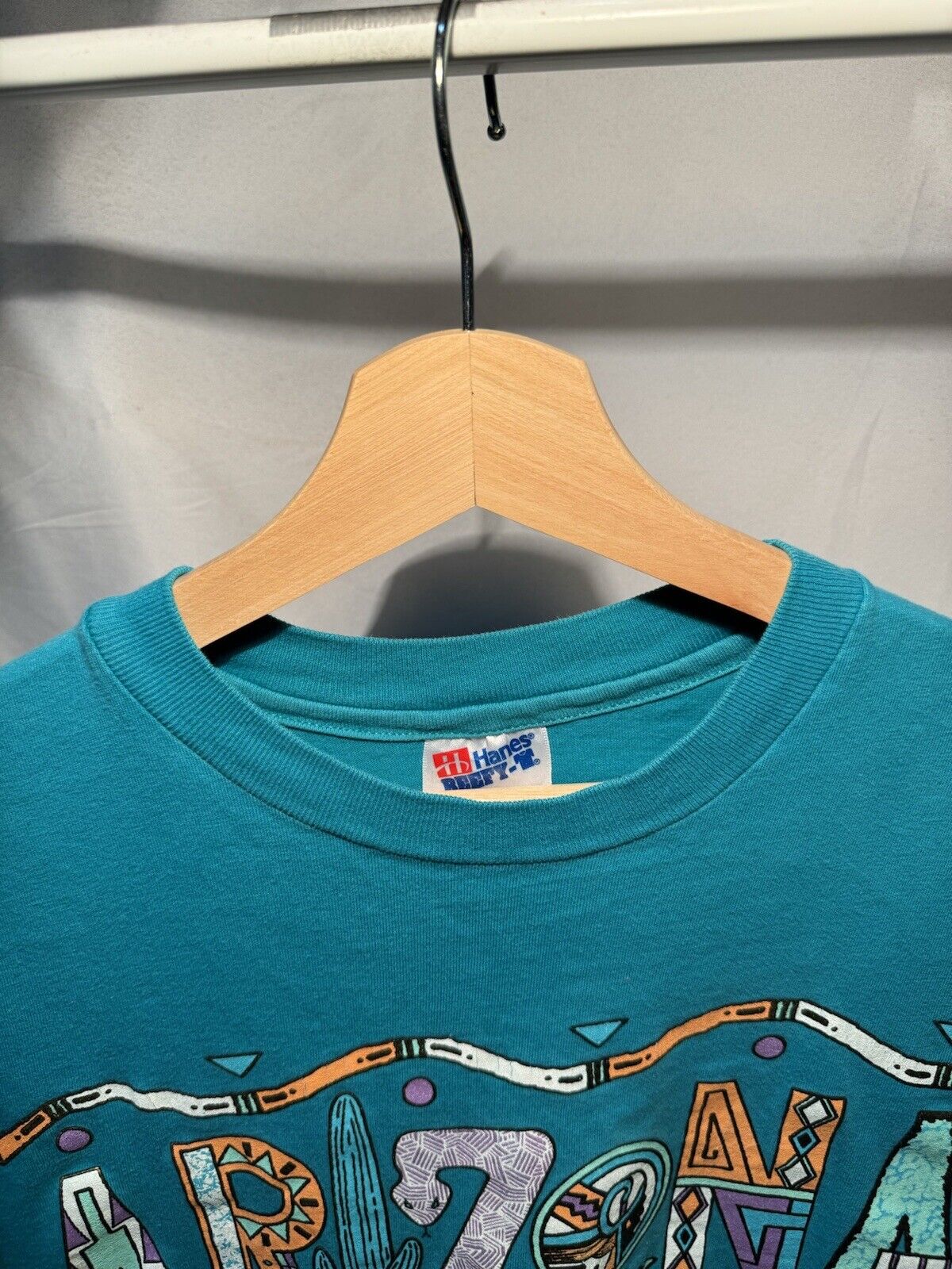 Vintage Arizona Spell-out Graphic Blue T-Shirt Sz M Hanes Single Stitch 