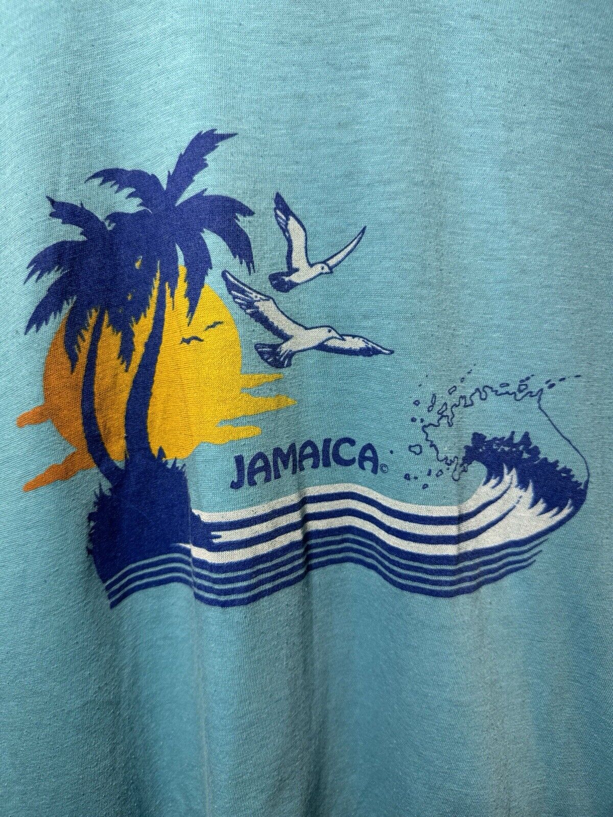 Vintage 80s 90s Jamaica T-Shirt Ocean Birds Nature Blue Sz M Single Stitch