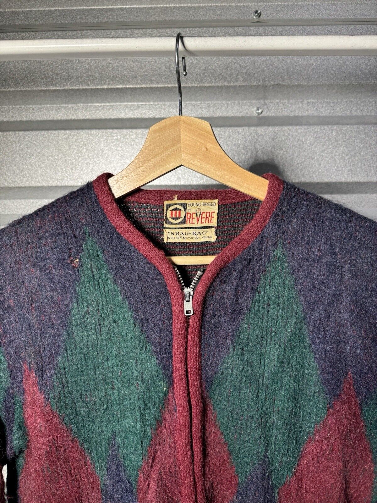 Vtg 50s Young Breed Revere Mens S Shag Rac Cardigan Sweater Mohair Cobain Grunge