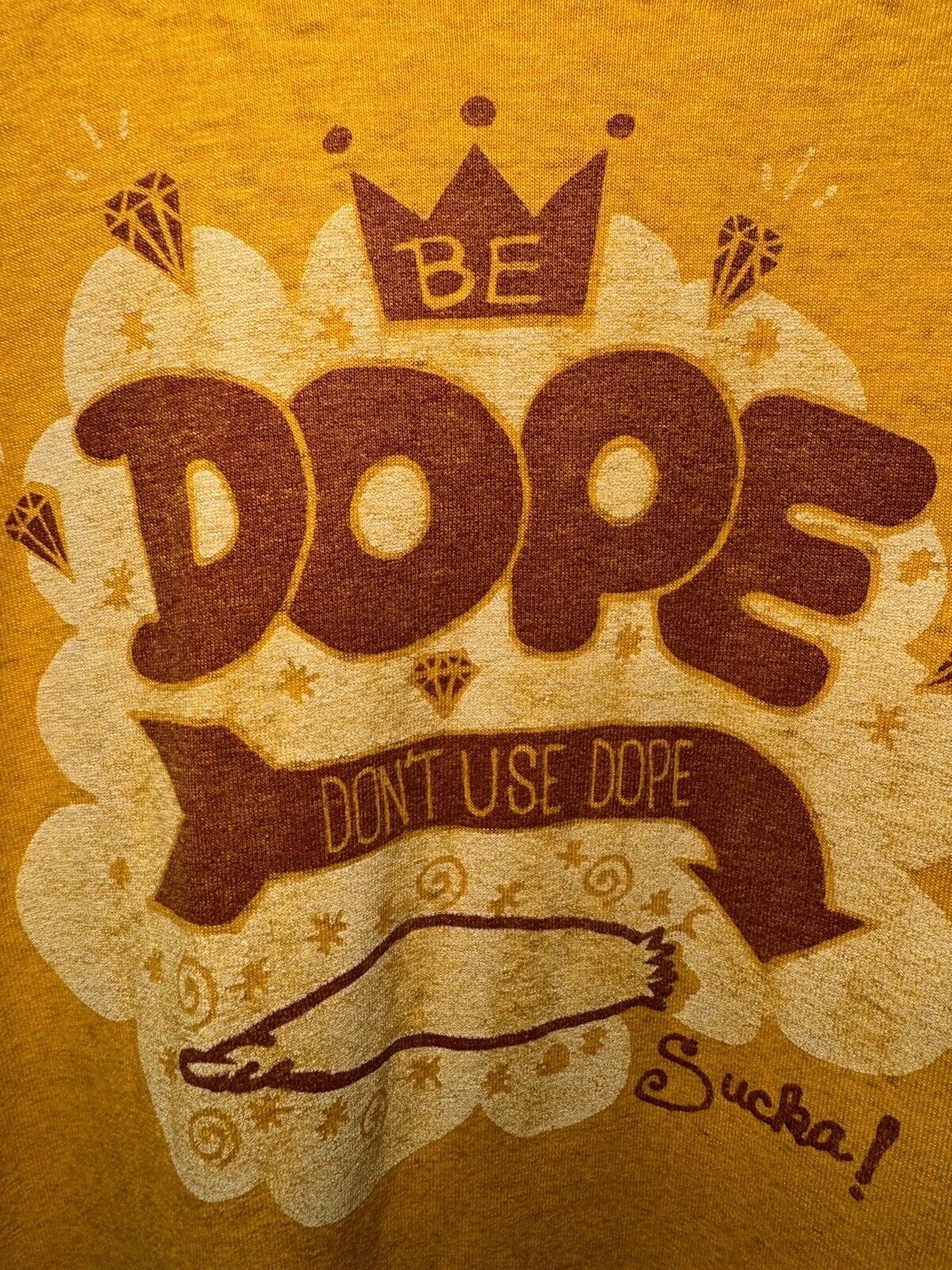 Vintage Be Dope Don’t Use Dope Sucka T-Shirt Yellow Sz XL 