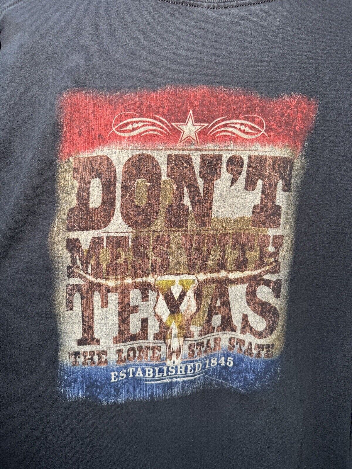 Vintage Don’t Mess With Texas L/S T-Shirt Black Gildan Sz L Dbl Sided Lone Star 