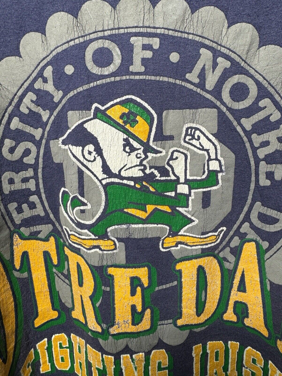 Vintage 90s Notre Dame Fighting Irish Navy Single Stitch Shirt Size XXL 