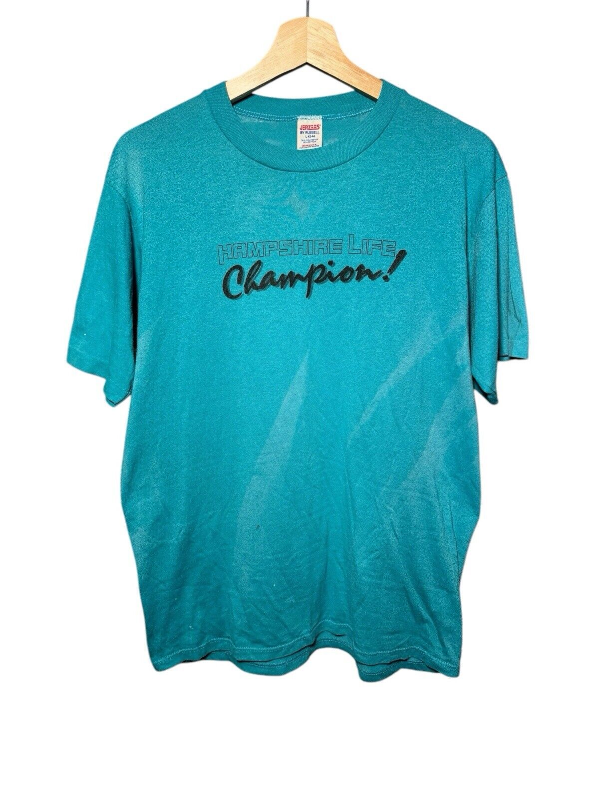 Vintage Hampshire Life Champions T-Shirt Blue Sz Large Jerzees Single Stitch 