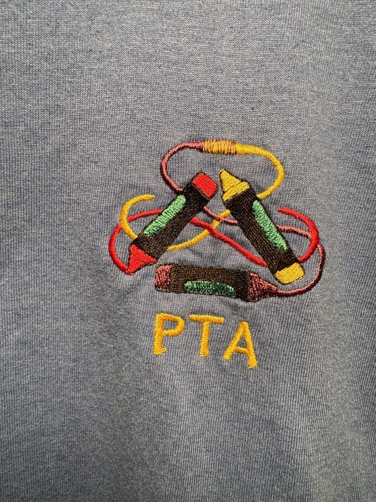 Vintage PTA Parent Teacher T-Shirt Sz XL Blue Single Stitch School Embroidered 