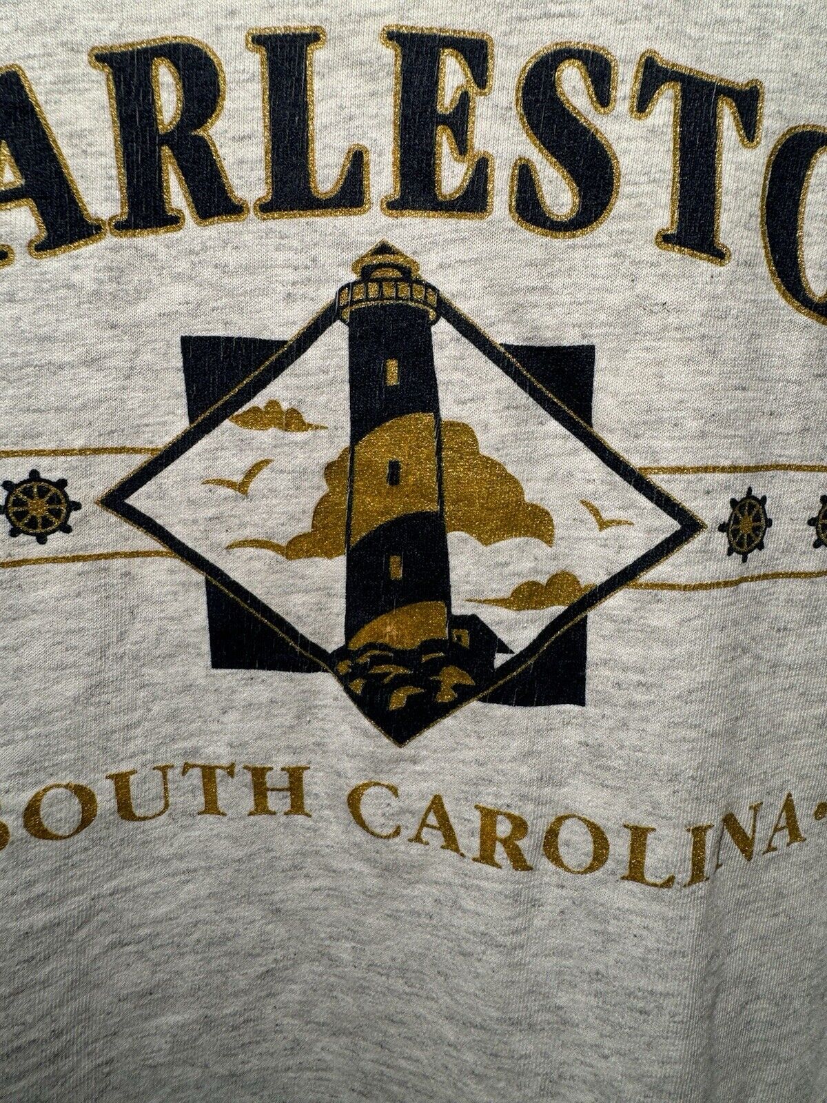 Vintage Charleston SC L Mens Gray Graphic Logo T-Shirt Made In USA 90s 