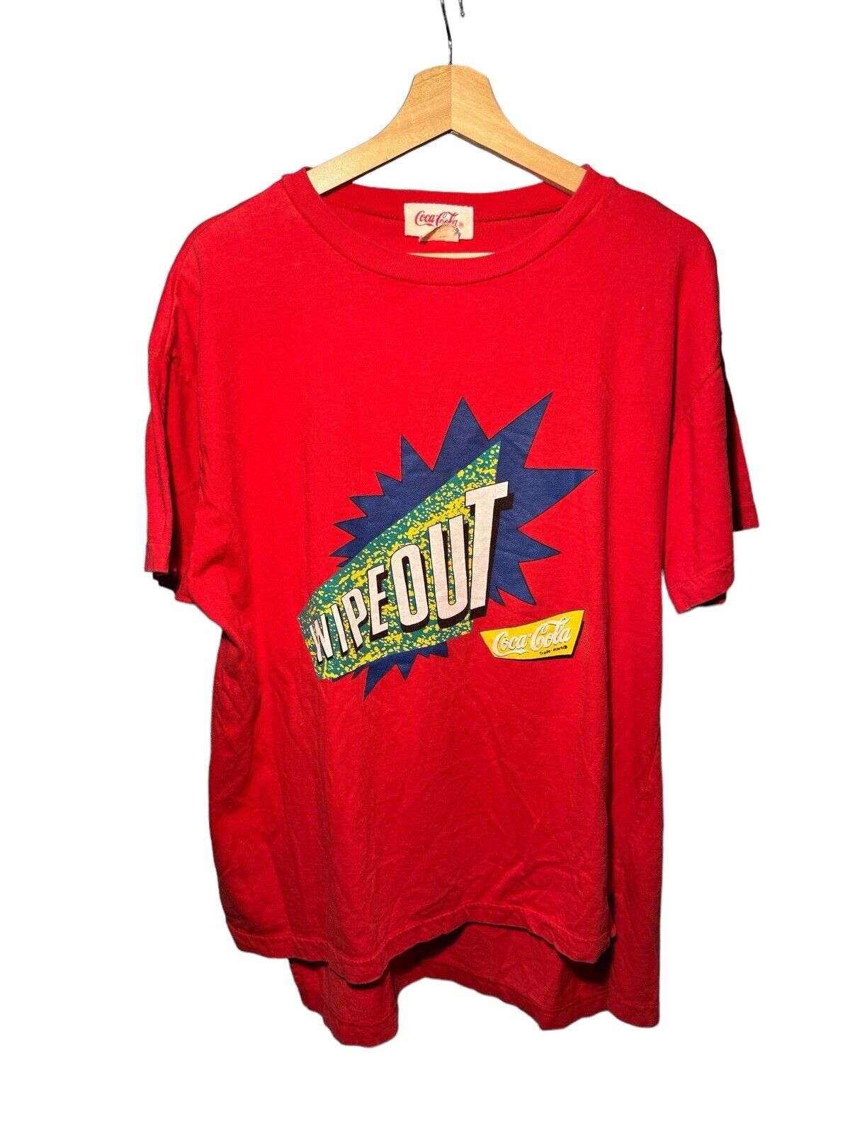 Vintage Coca-Cola Wipeout T-Shirt Men’s Large Red Single Stitched Very Rare 