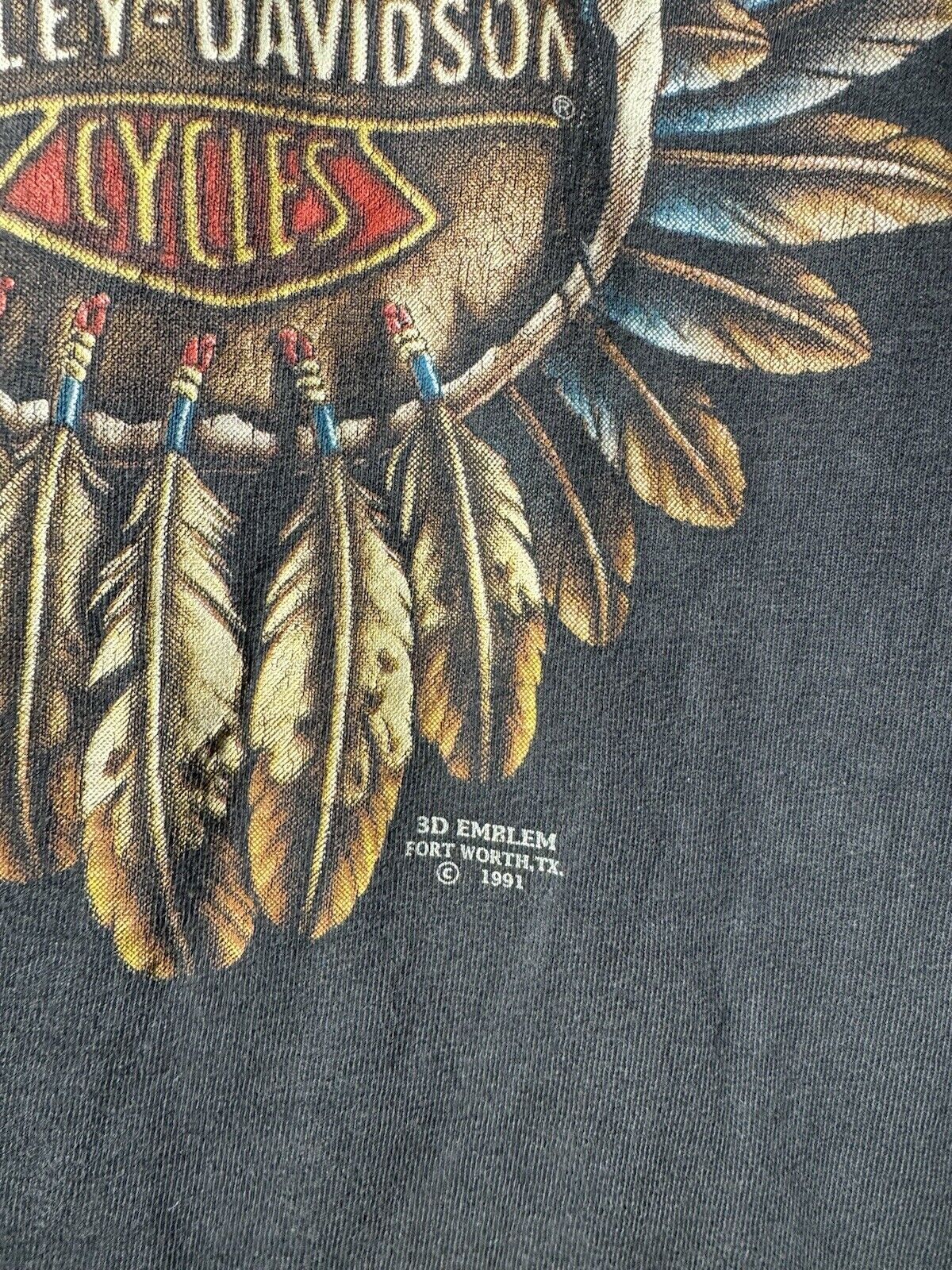 Vintage Harley Davidson 3D Emblem Native 1991 T-Shirt Size M Long Sleeve