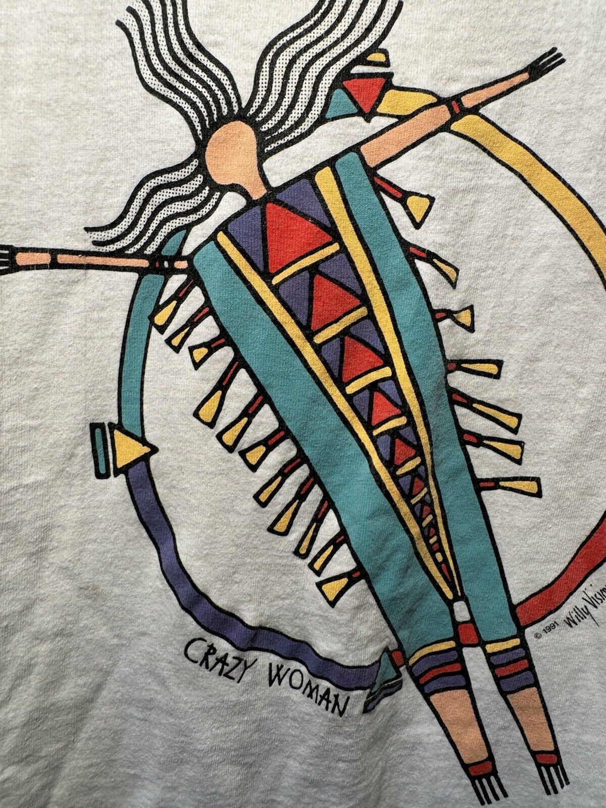 Vintage 1991 Crazy Woman Graphic T-Shirt Anvil Size XL White Made USA 