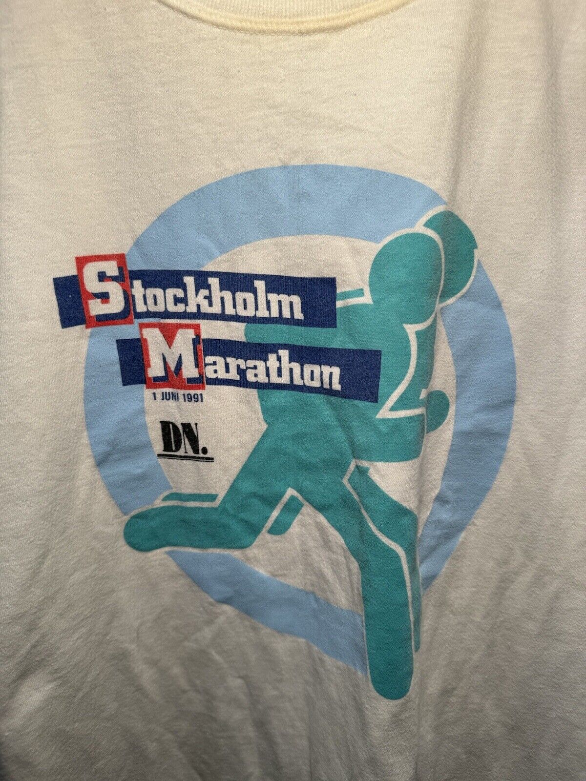 Vintage Stockholm Marathon 1991 T-Shirt Size L White Single Stitch Tee 