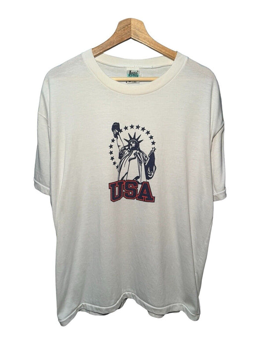 Vintage USA Statue Of Liberty Graphic T-Shirt Sz XL White Single Stitch 