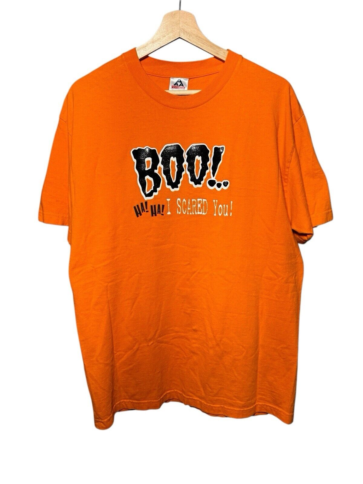 Vintage Boo I Scared You Halloween Spooky T-Shirt Orange Sz L AAA Tag