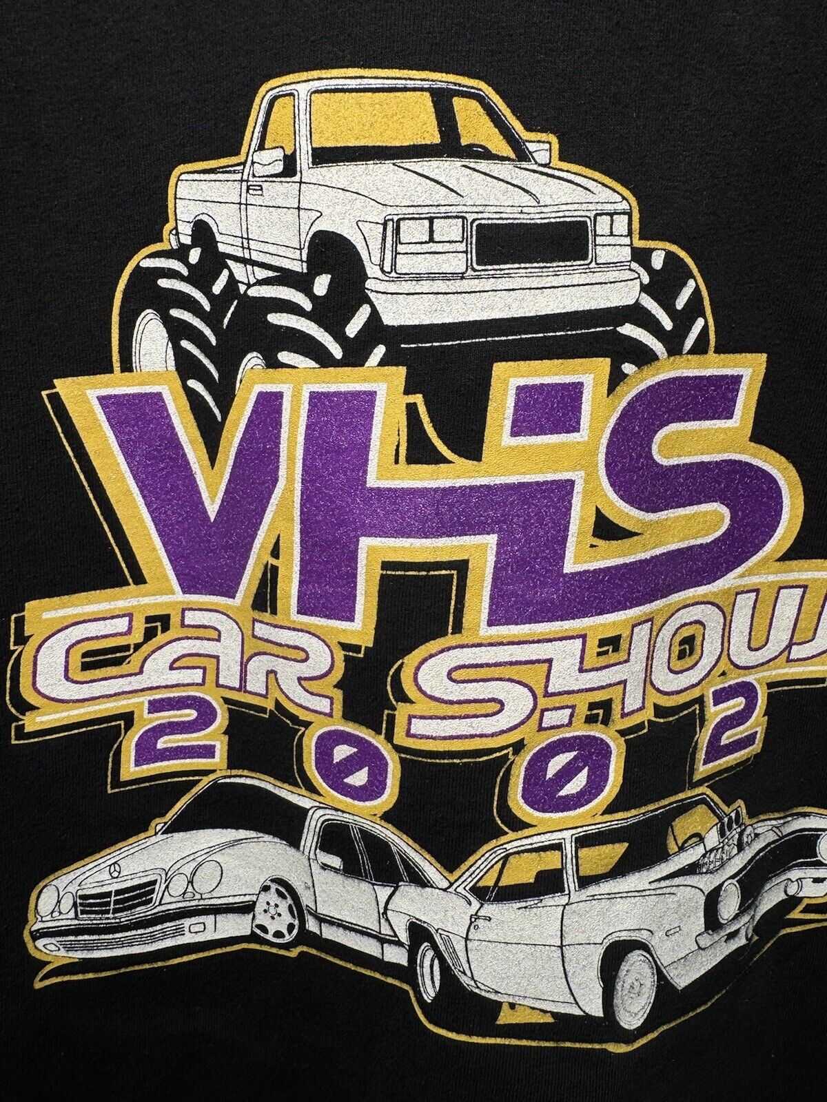 Vintage 2002 VHS Car Show T-Shirt Black Sz L Hanes Double Sided Car Tee 