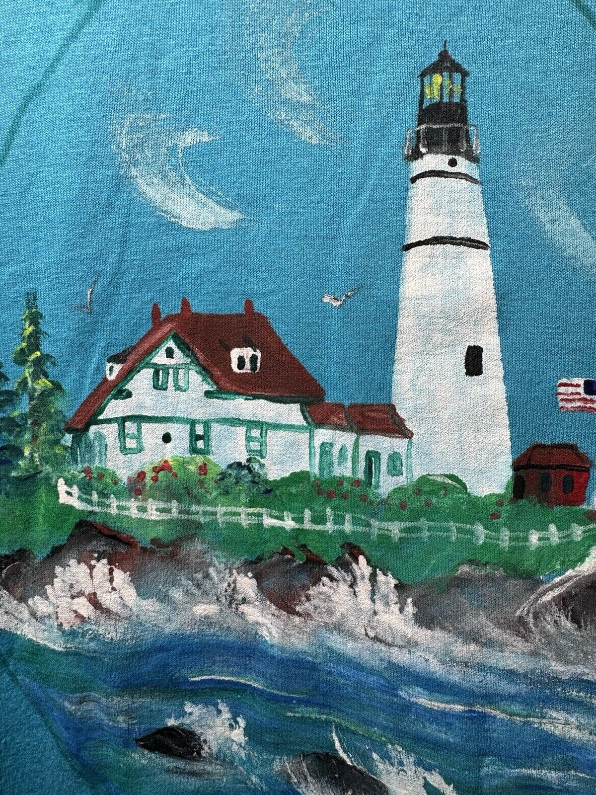 Vintage Portland Head Light Art T-Shirt Sz XL Blue FOTL USA Artist 