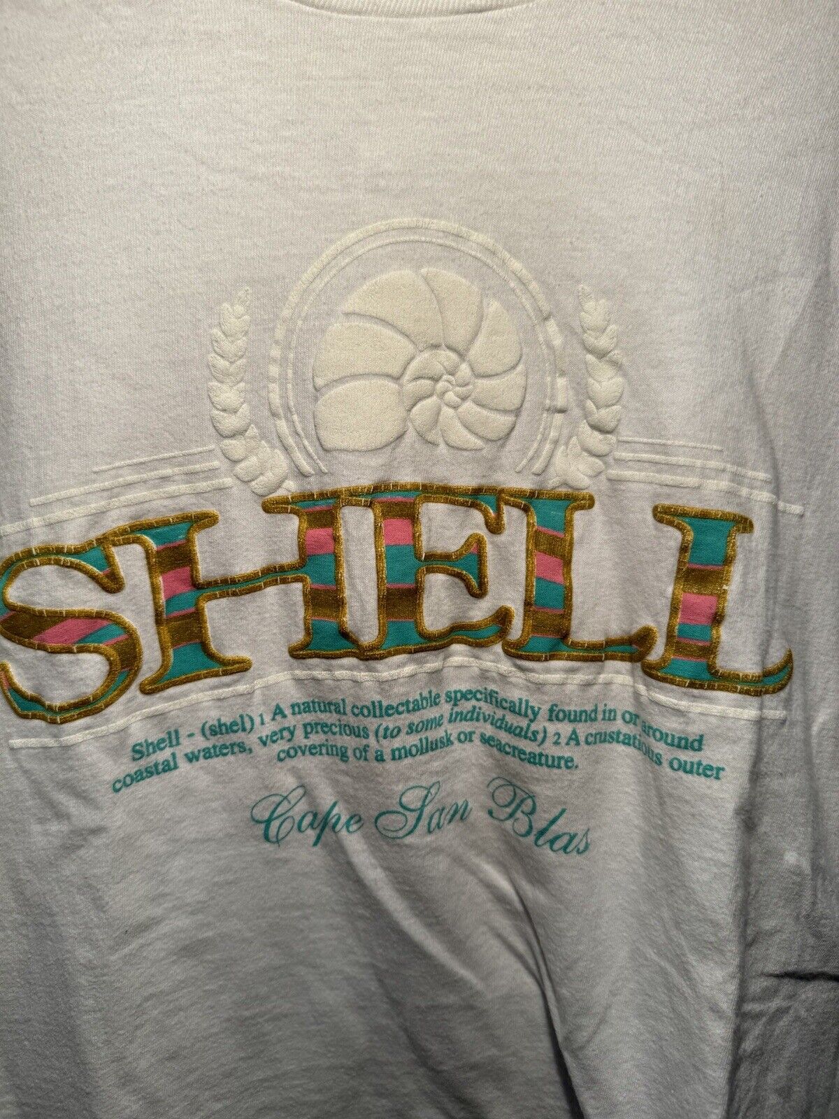 Vintage Shell Graphic T-Shirt Size L Hanes White Single Stitch 90s 