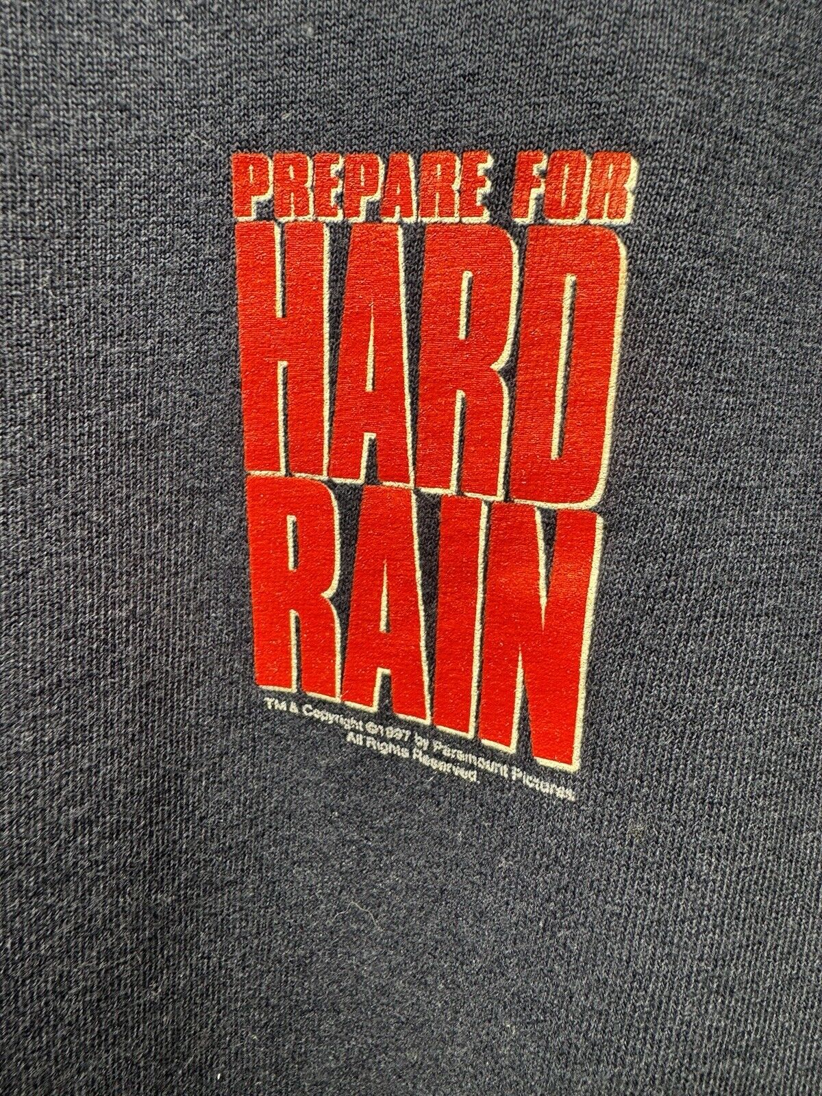 Vintage 1997 Hard Rain Movie Promo T-Shirt Paramount Blue Sz L All Sport