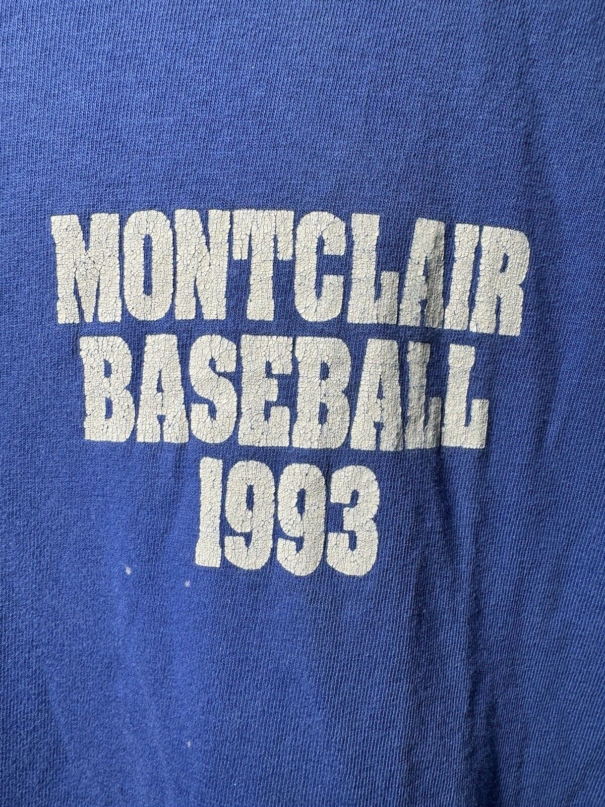 Vintage 1993 Russell Athletic Montclair Baseball T-Shirt L Blue Dbl Sided USA 