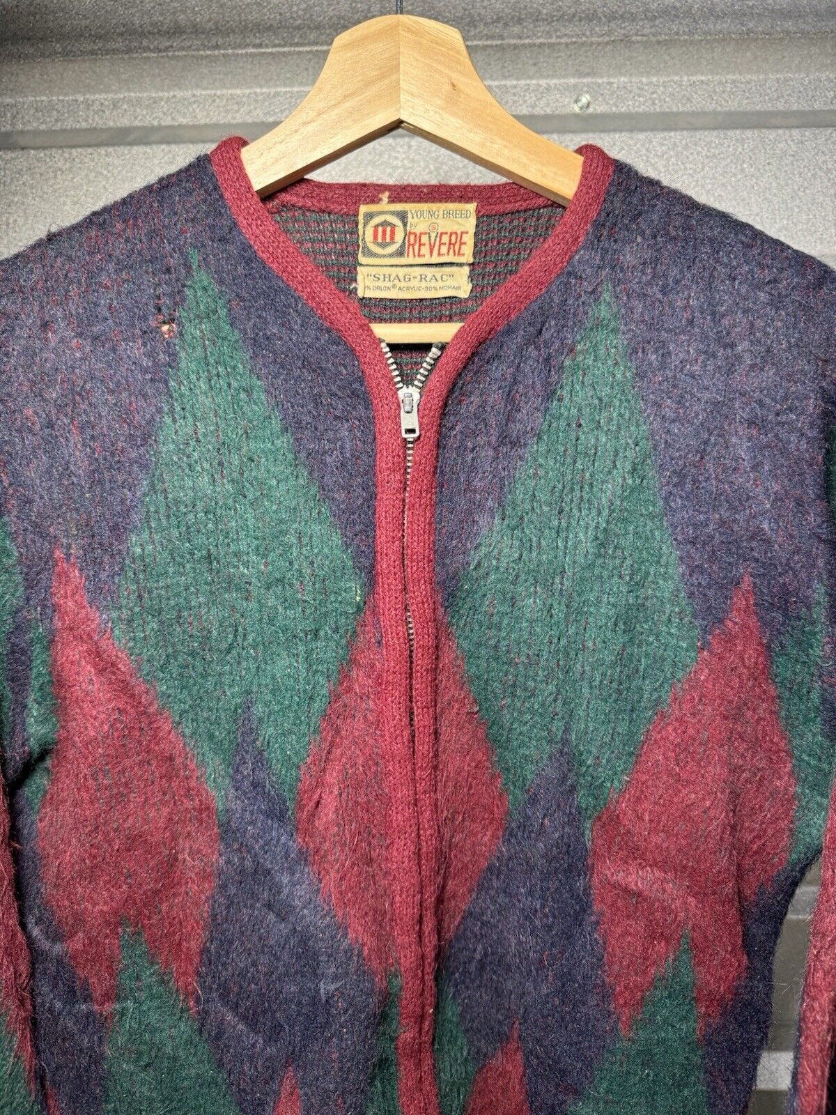 Vtg 50s Young Breed Revere Mens S Shag Rac Cardigan Sweater Mohair Cobain Grunge