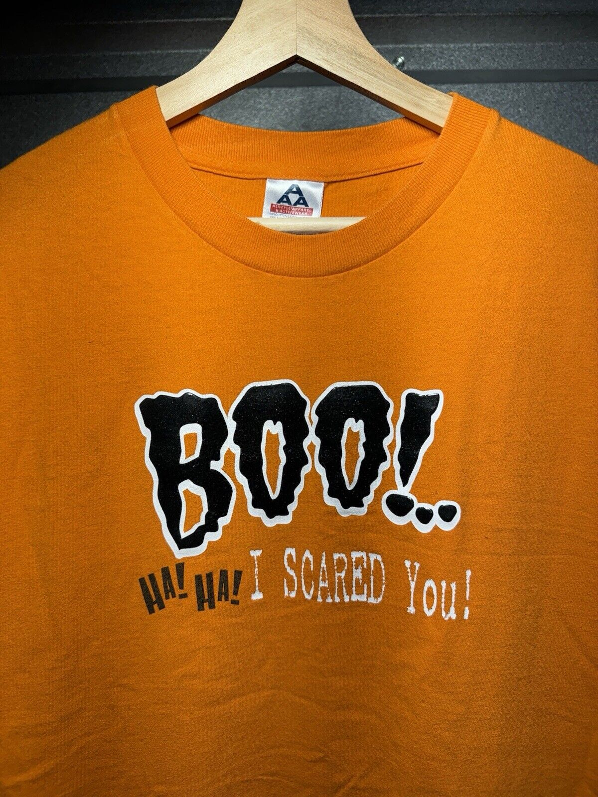 Vintage Boo I Scared You Halloween Spooky T-Shirt Orange Sz L AAA Tag