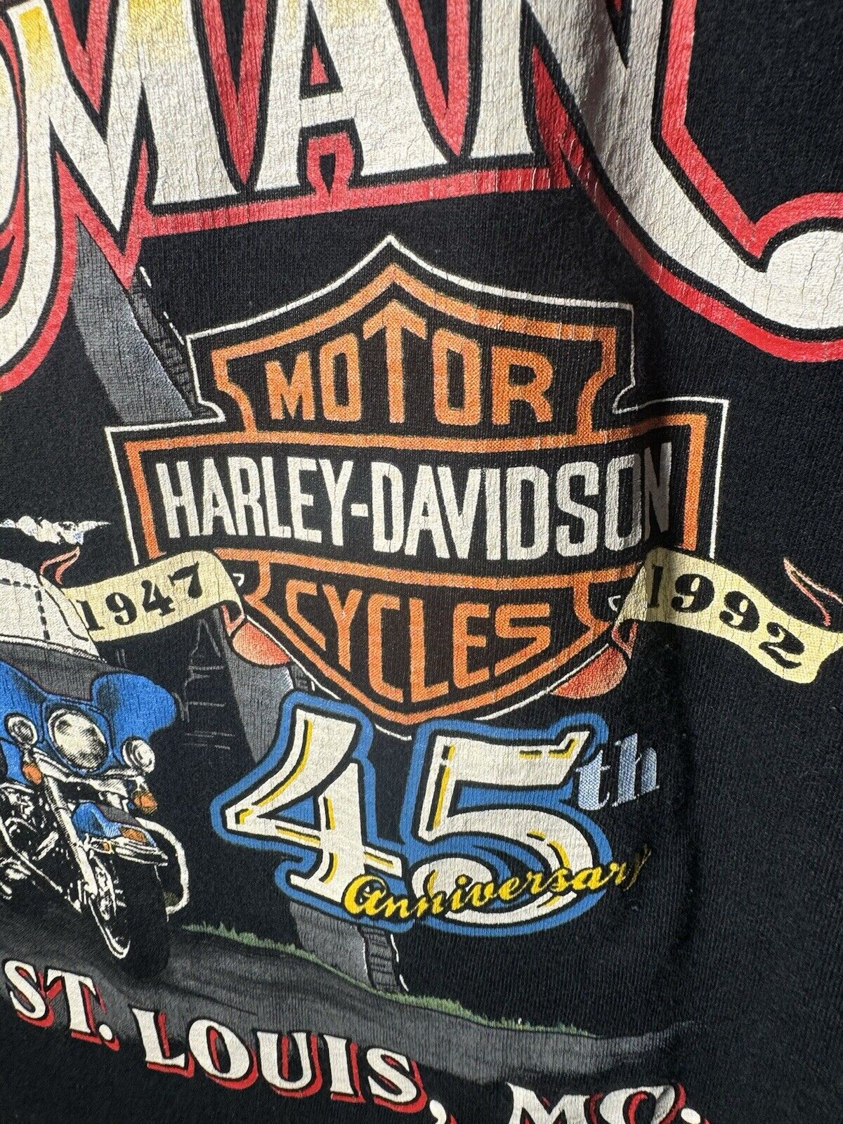 Vintage Harley Davidson 1992 St Louis MO T-Shirt Black Mens M Dbl Sided Rare 