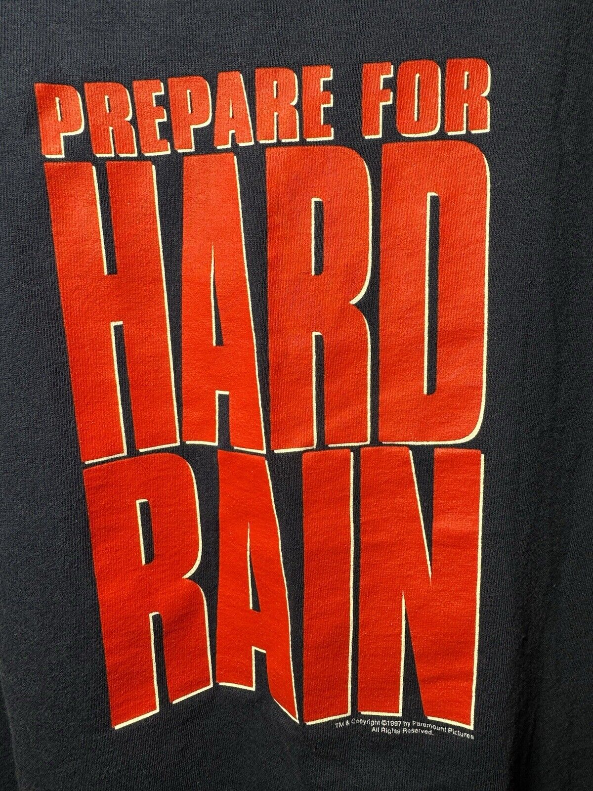 Vintage 1997 Hard Rain Movie Promo T-Shirt Paramount Blue Sz L All Sport