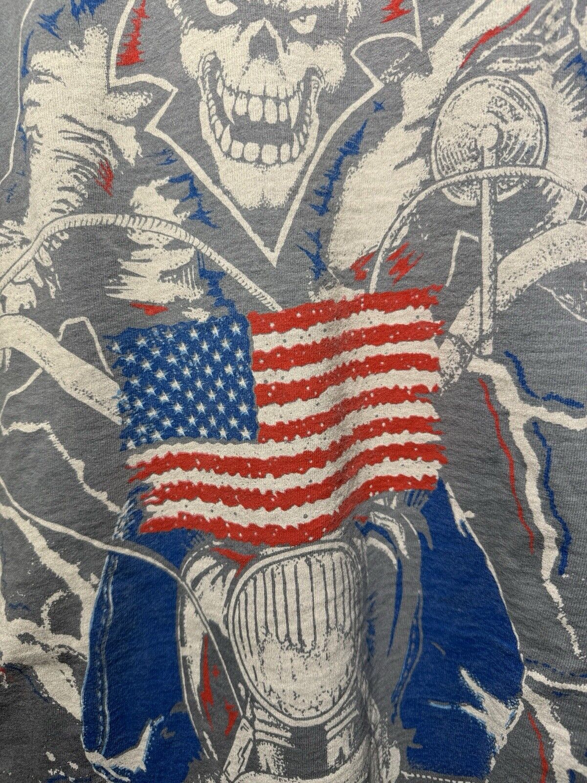 Vintage 1994 USA Biker Motorcycle Skull AOP Sz L Faded Fruit Of The Loom RARE