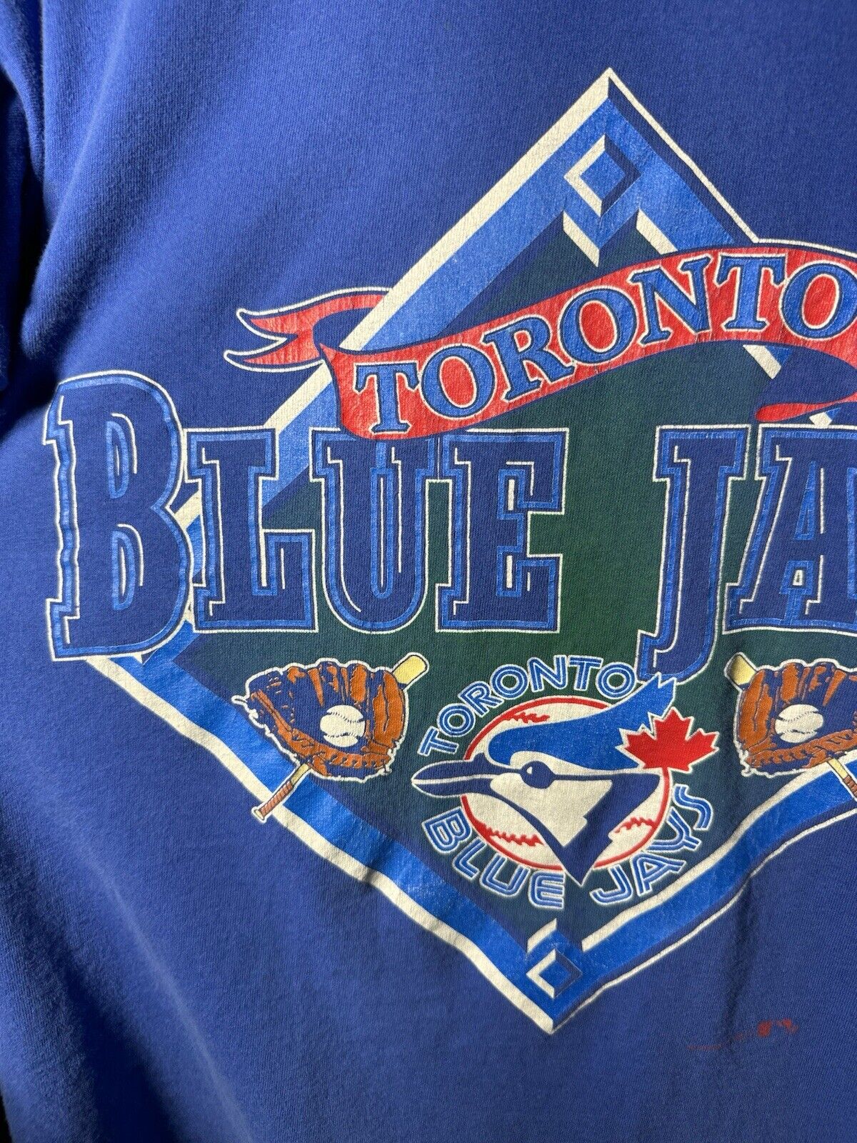 Vintage 90s Toronto Blue Jays T-Shirt Blue Sz Medium Nutmeg MLB 