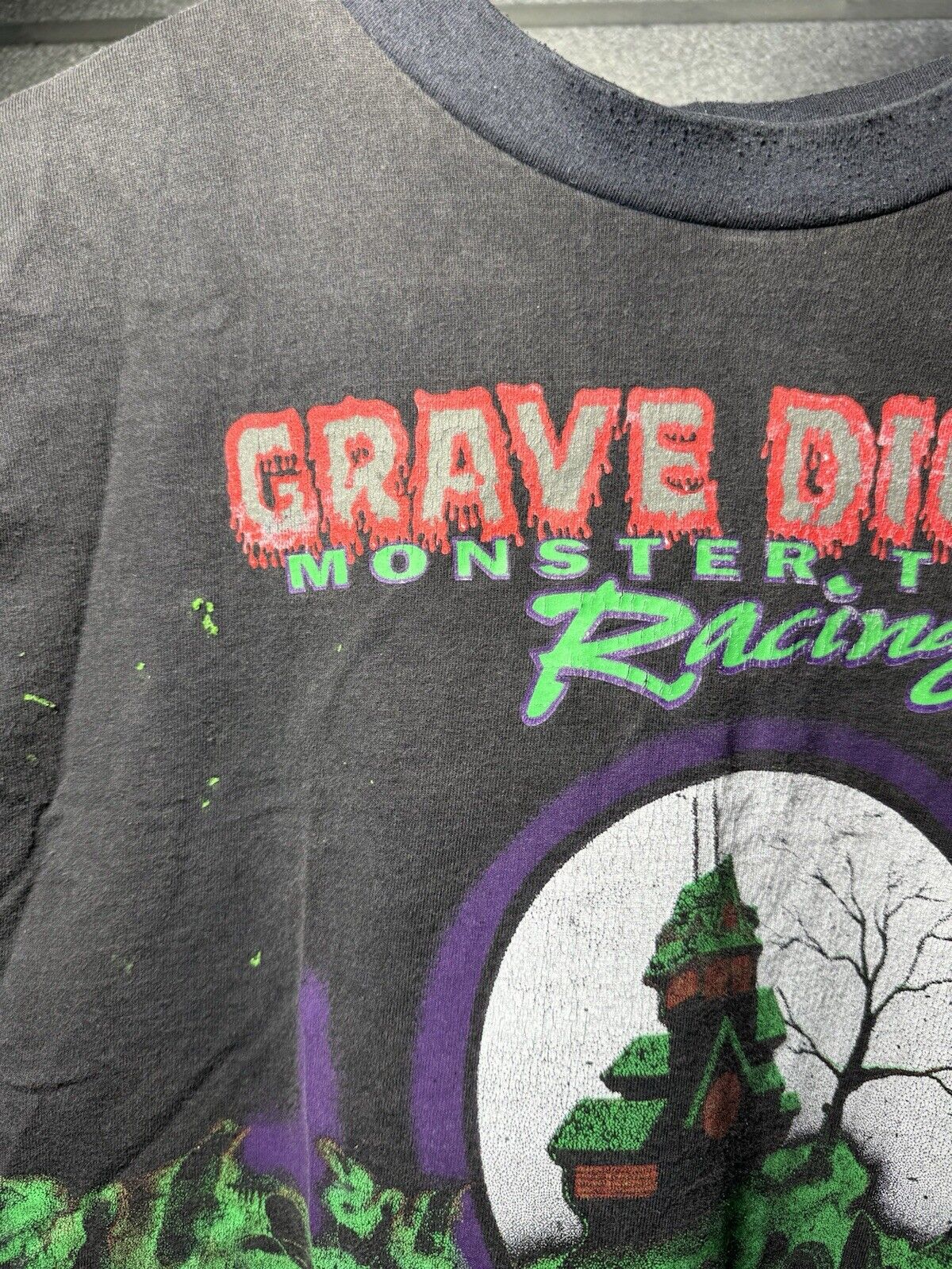 Vintage Grave Digger Shirt Men’s L Monster Truck Racing All Over Print USA 90s