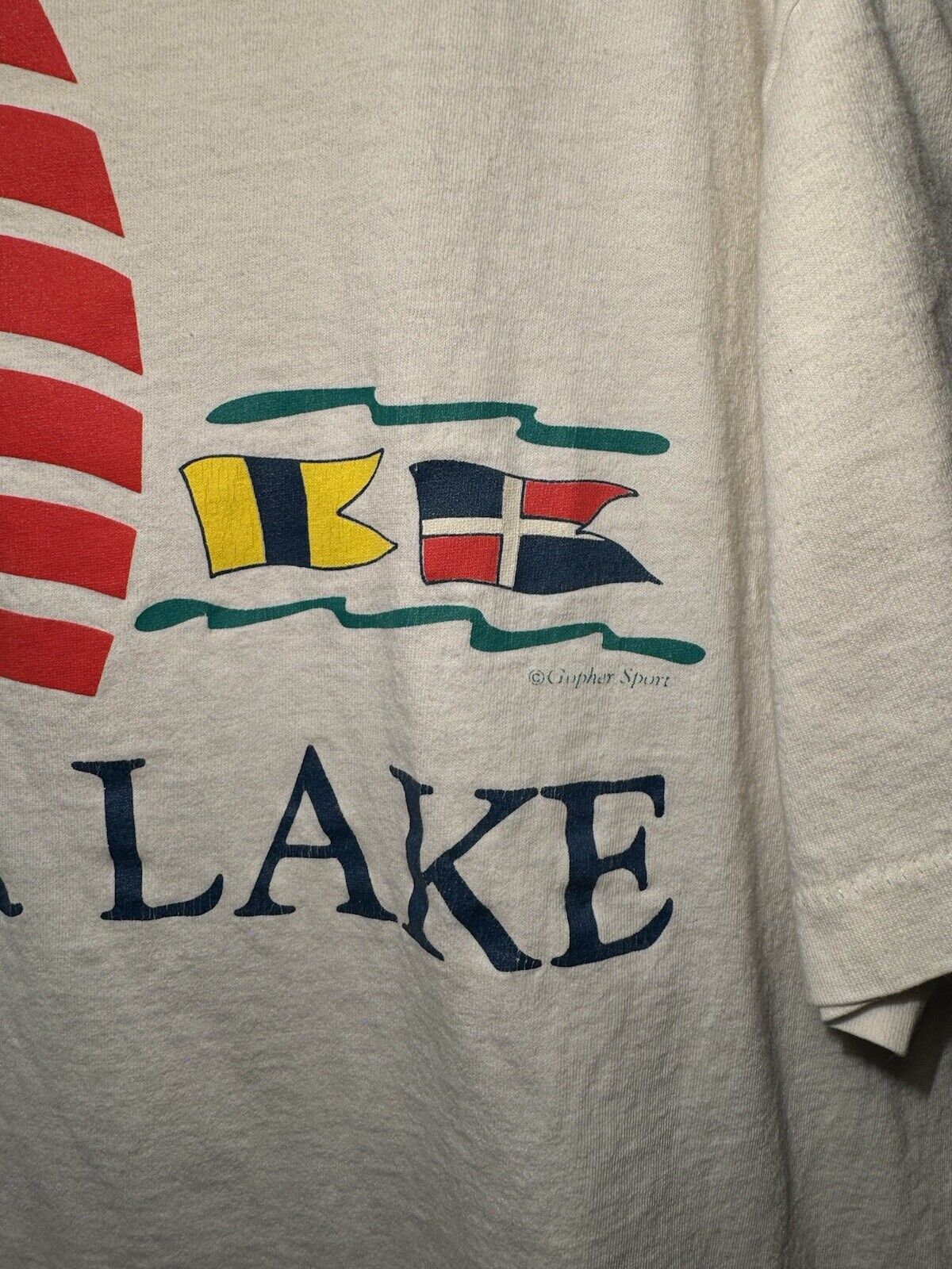 Vintage Clear Lake Sail Boat T-Shirt Sz XL Jerzees Made in USA White 