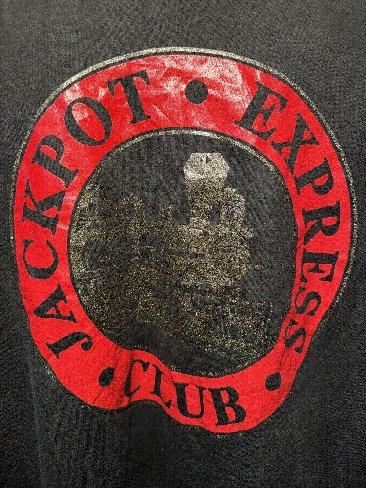 Vintage Jackpot Express Club T-Shirt Size XL Black Oneita Casino Gambling USA