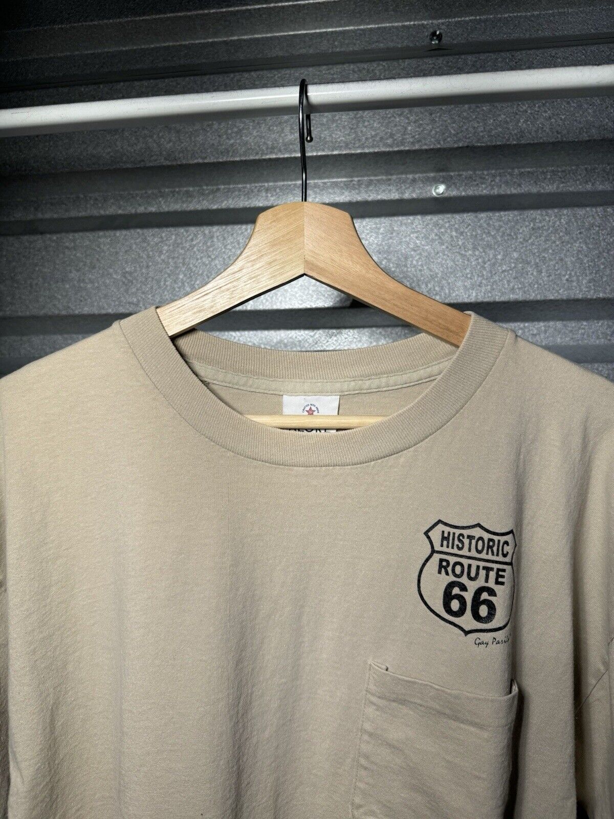 Vintage Route 66 T-Shirt Sz XL Beige Pocket Tee Single Stitch Alore USA Made 