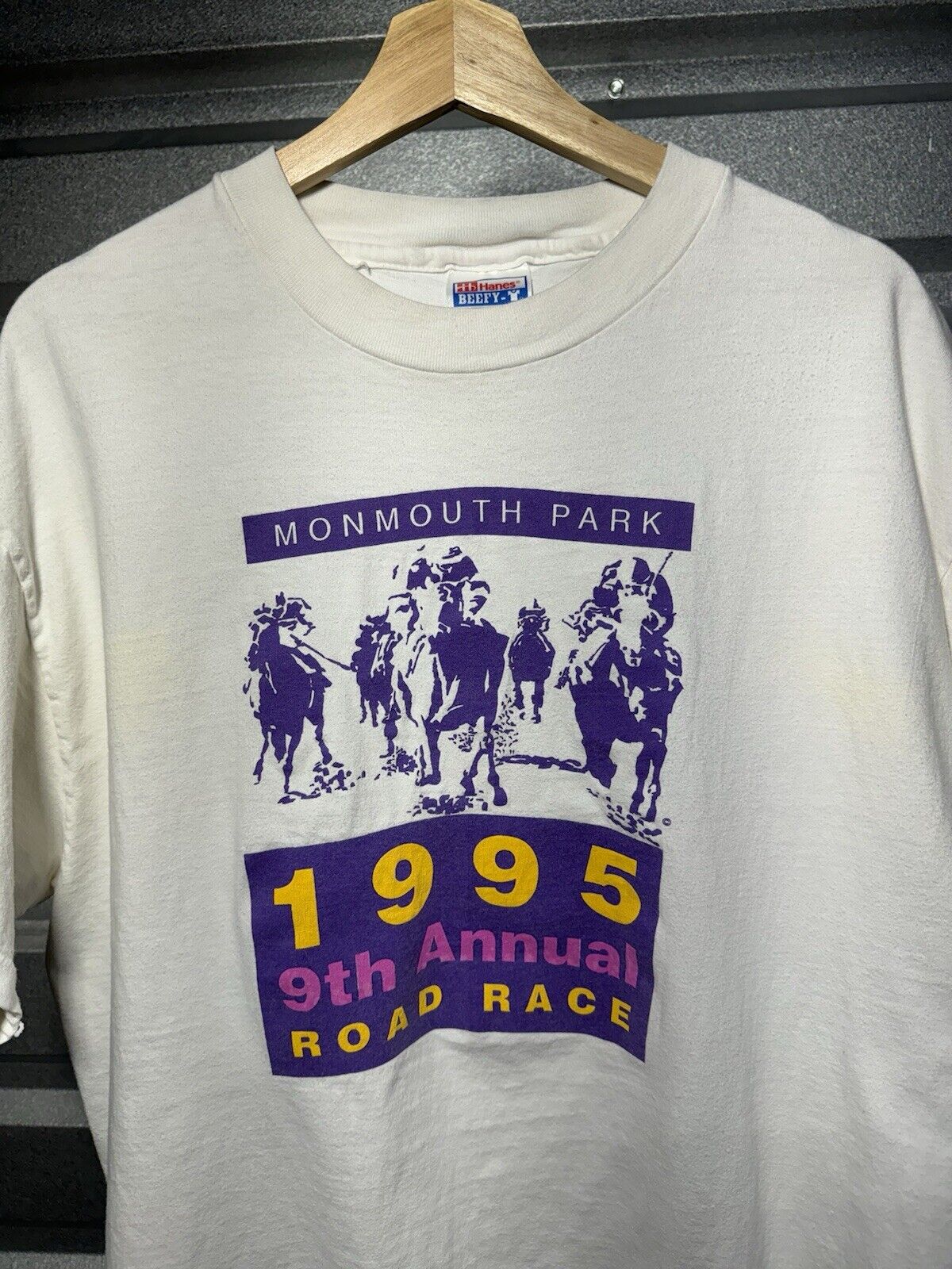 Vintage 1995 Monmouth Park Derby Horse Racing T-Shirt Sz XL White 