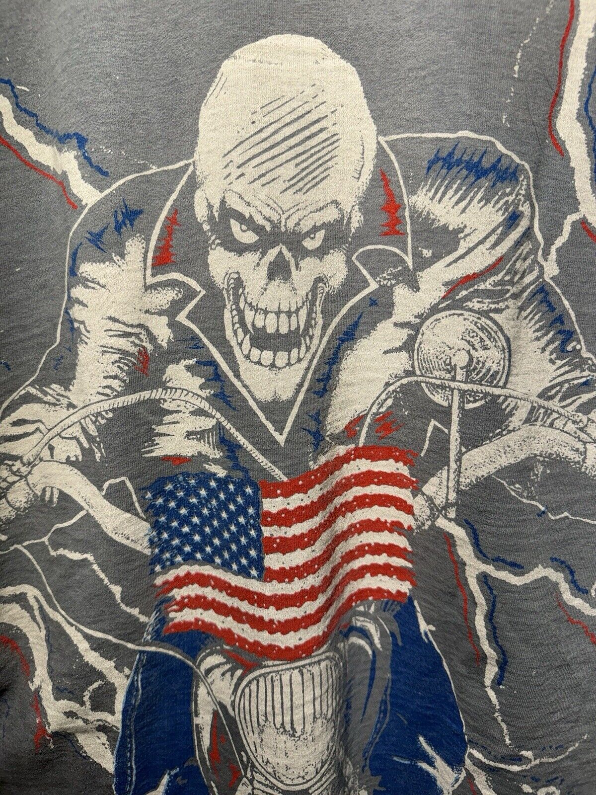 Vintage 1994 USA Biker Motorcycle Skull AOP Sz L Faded Fruit Of The Loom RARE