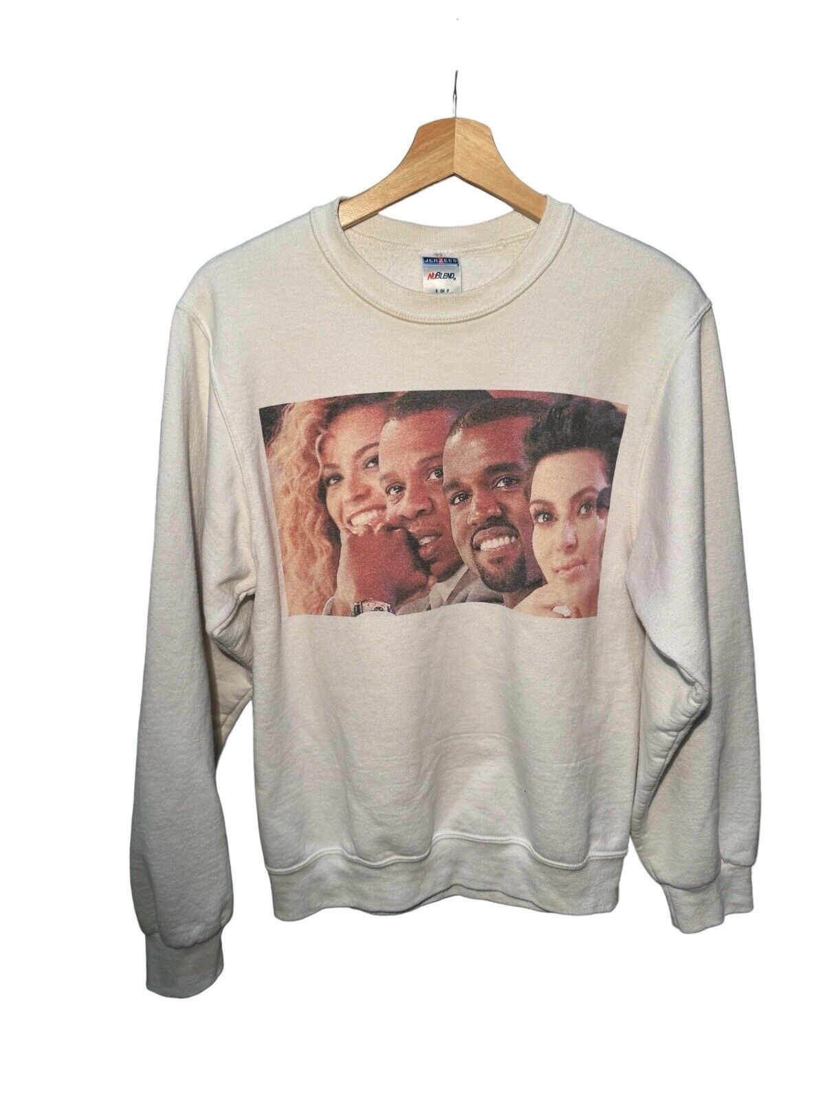 Vintage Jerzees Crewneck Sweater Kanye Jay Z Beyoncé Kim K Sz Small White RARE 