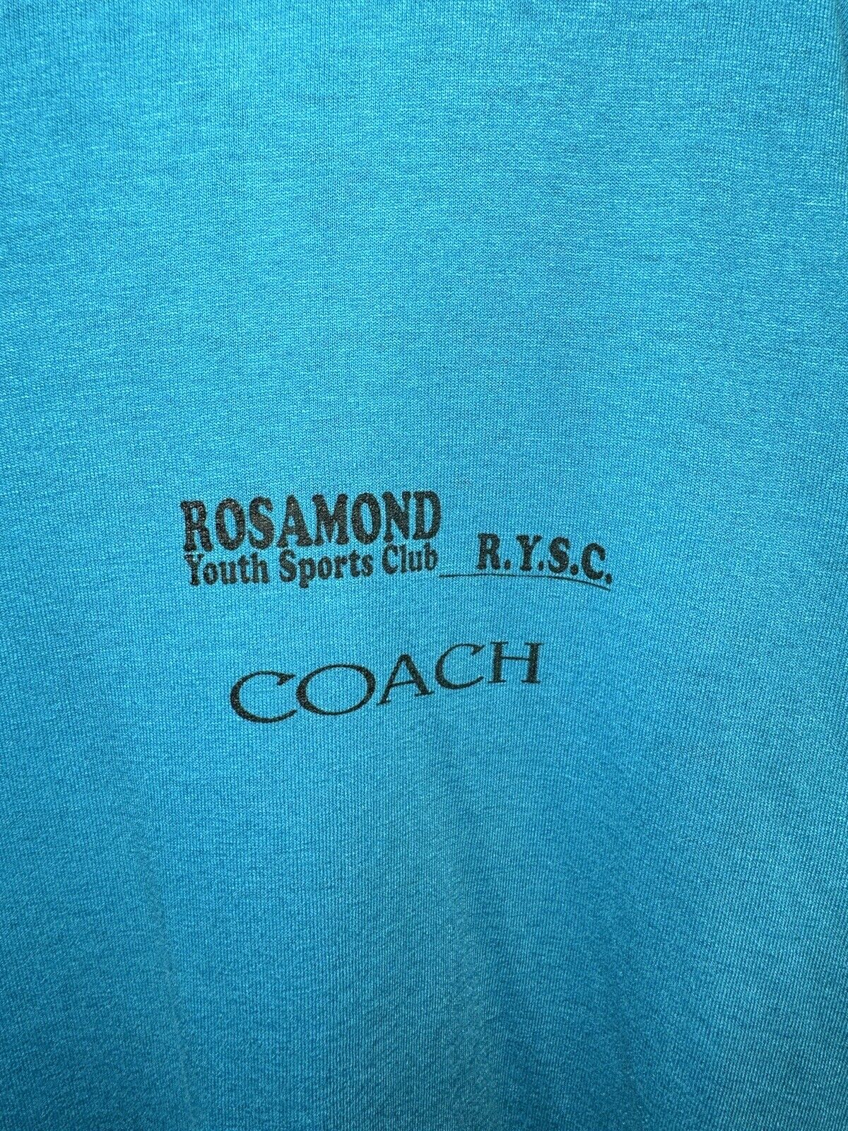 Vintage Rosamond Youth Sports Coach T-Shirt Blue Sz XL Single Stitch 