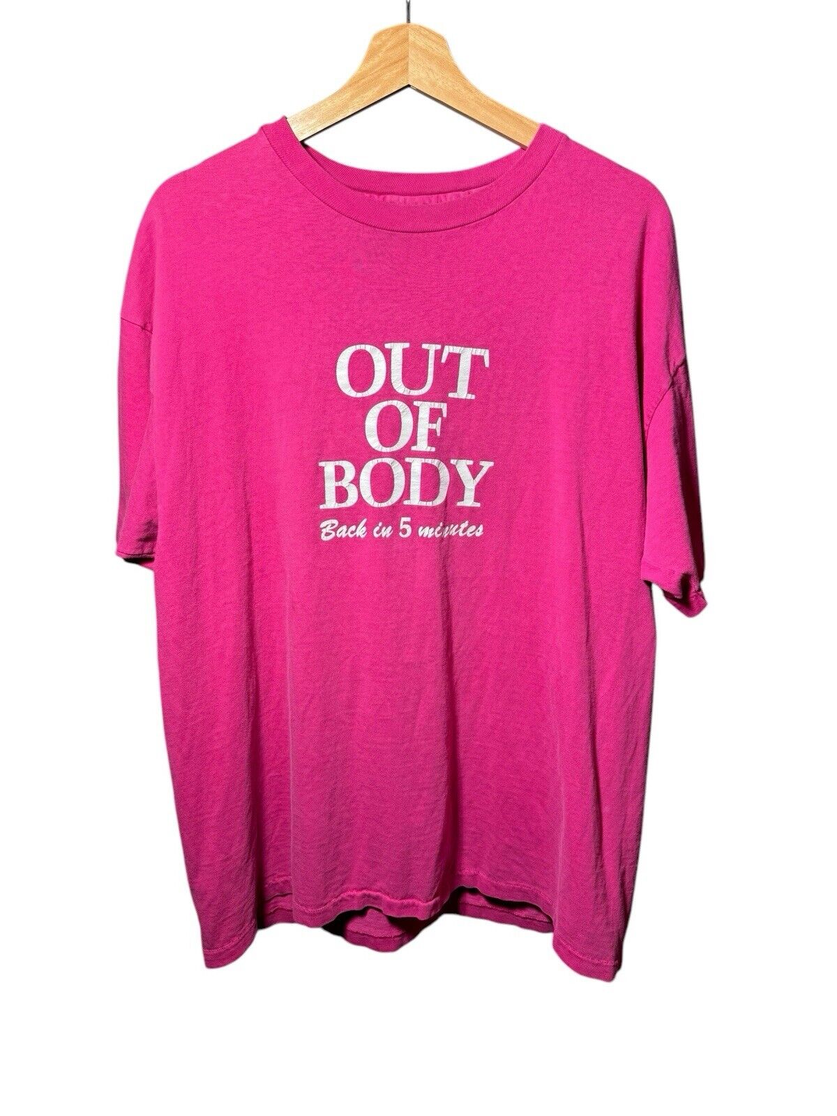 Vintage Out Of Body Back In 5 Minutes 90s T-Shirt Pink Sz XL Hanes USA Made