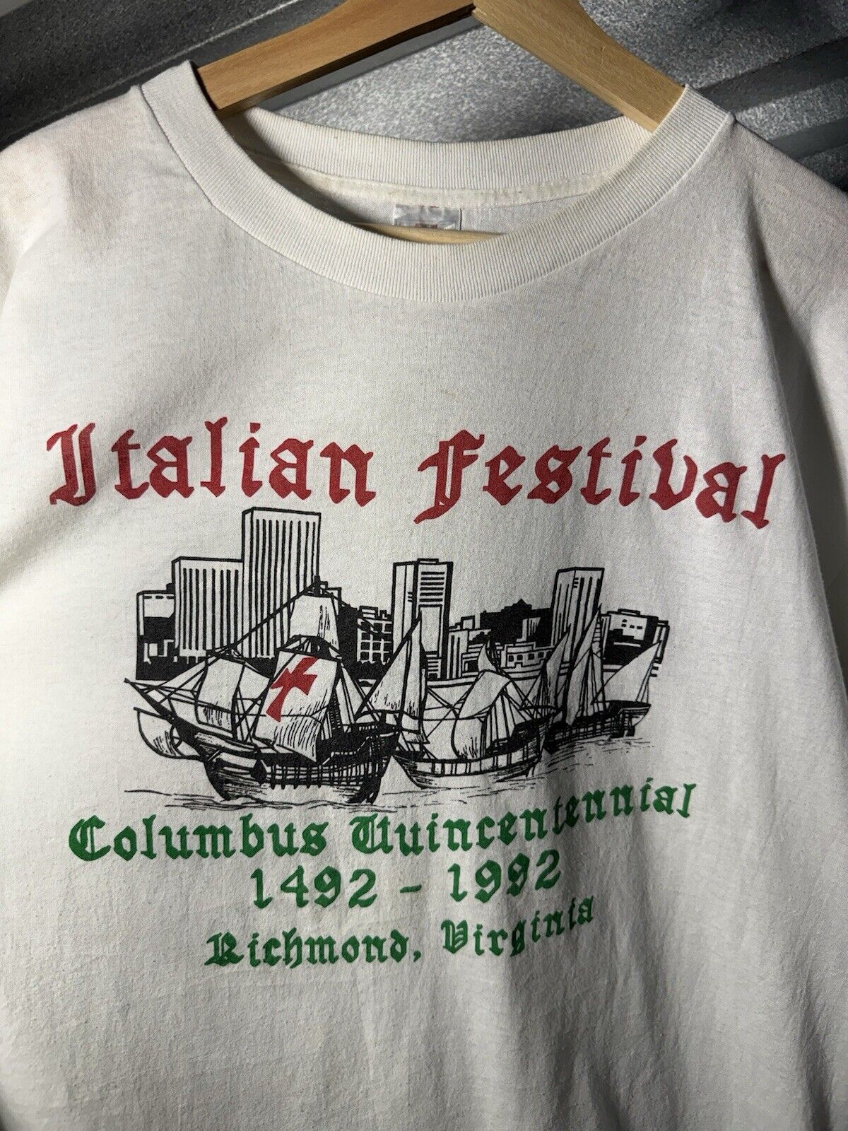 Vintage 1992 Italian Festival Single Stitch White T-Shirt XL Richmond Jaycees