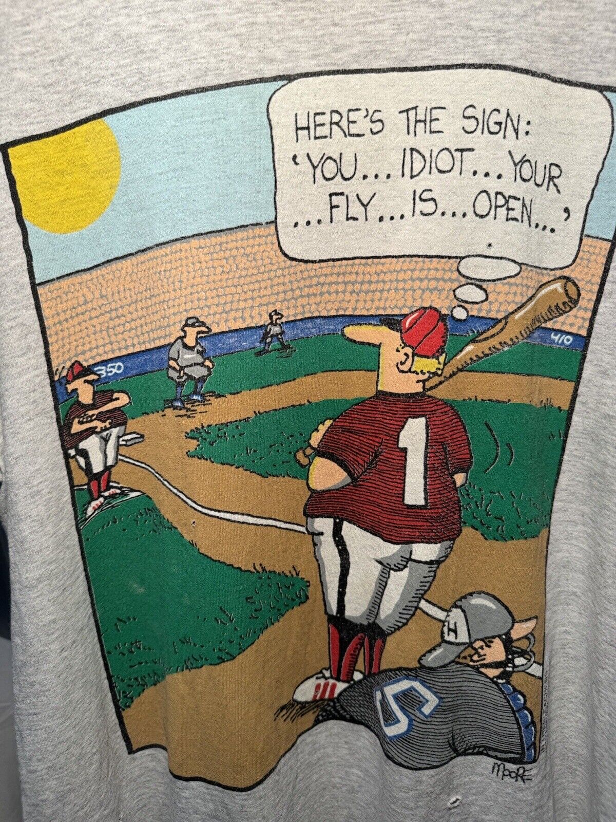 Vintage 1993 Baseball In The Bleachers Comic Strip T-Shirt Size L Gray 