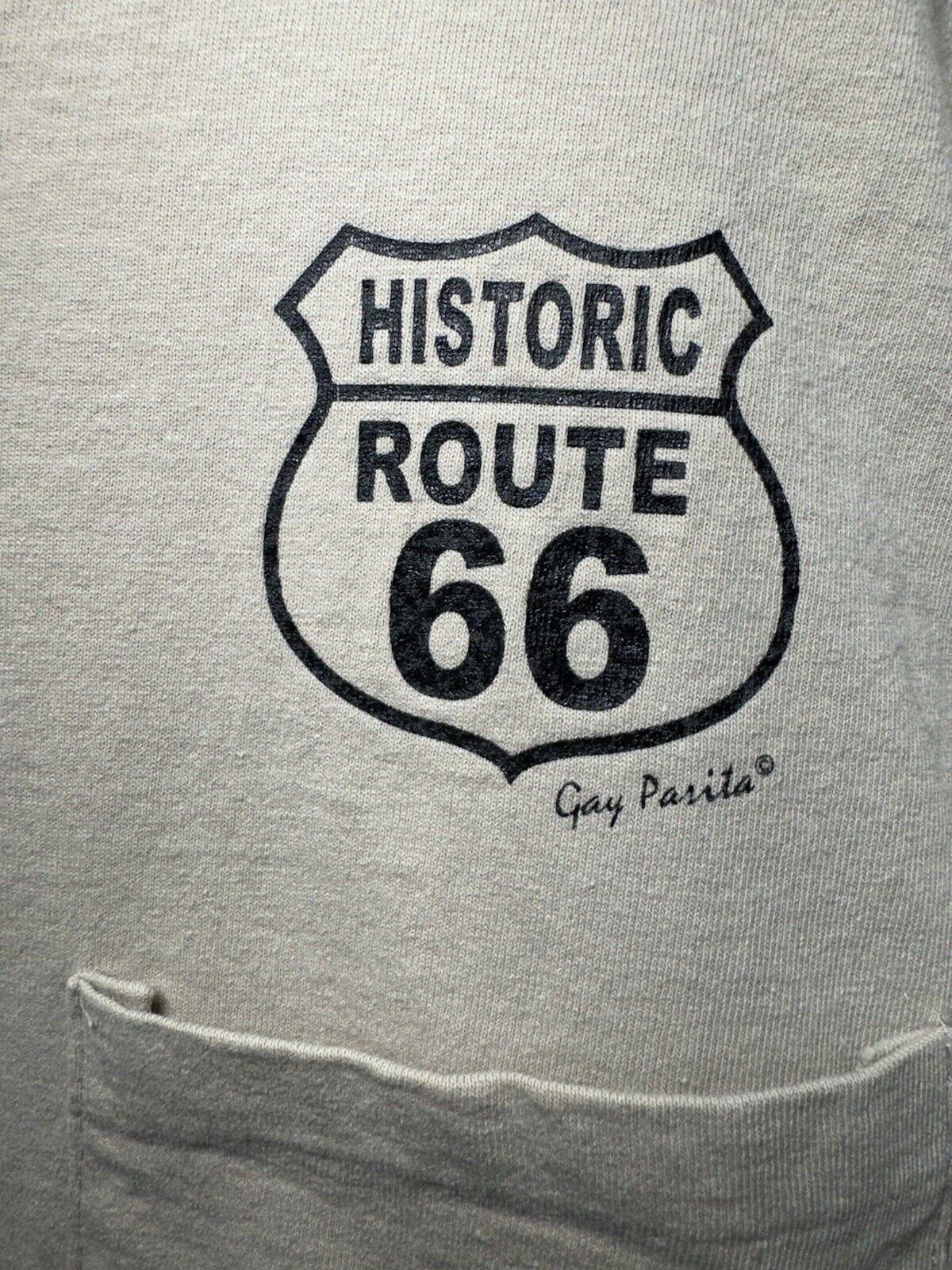 Vintage Route 66 T-Shirt Sz XL Beige Pocket Tee Single Stitch Alore USA Made 