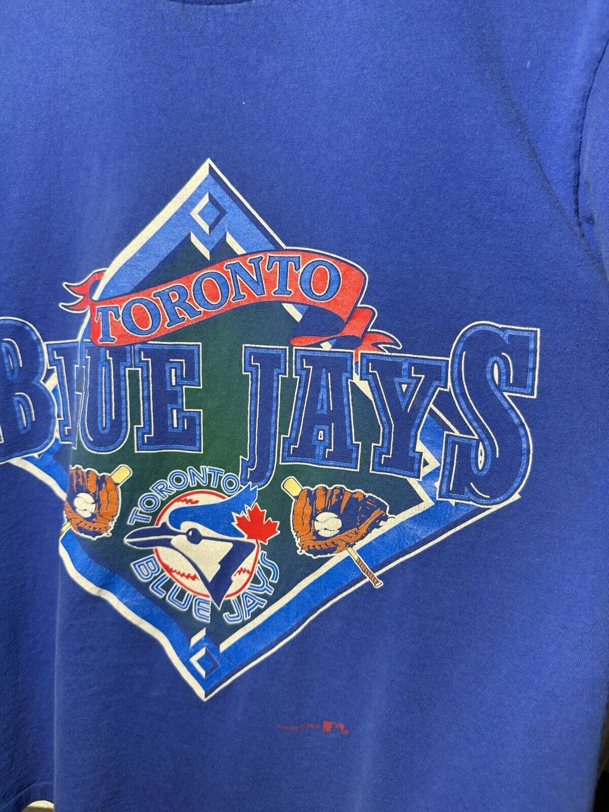 Vintage 90s Toronto Blue Jays T-Shirt Blue Sz Medium Nutmeg MLB 