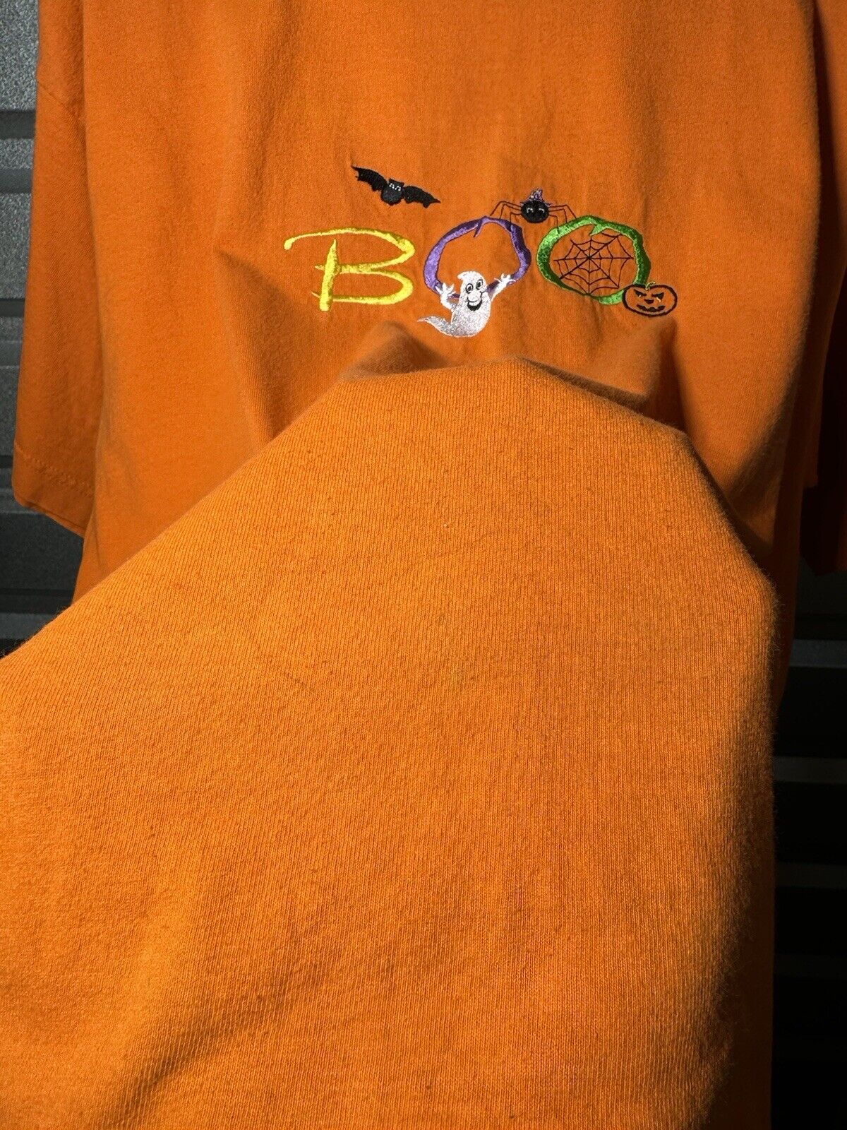 Vintage Halloween Boo Embroidered T-Shirt Orange Sz XL Murina Ghost 