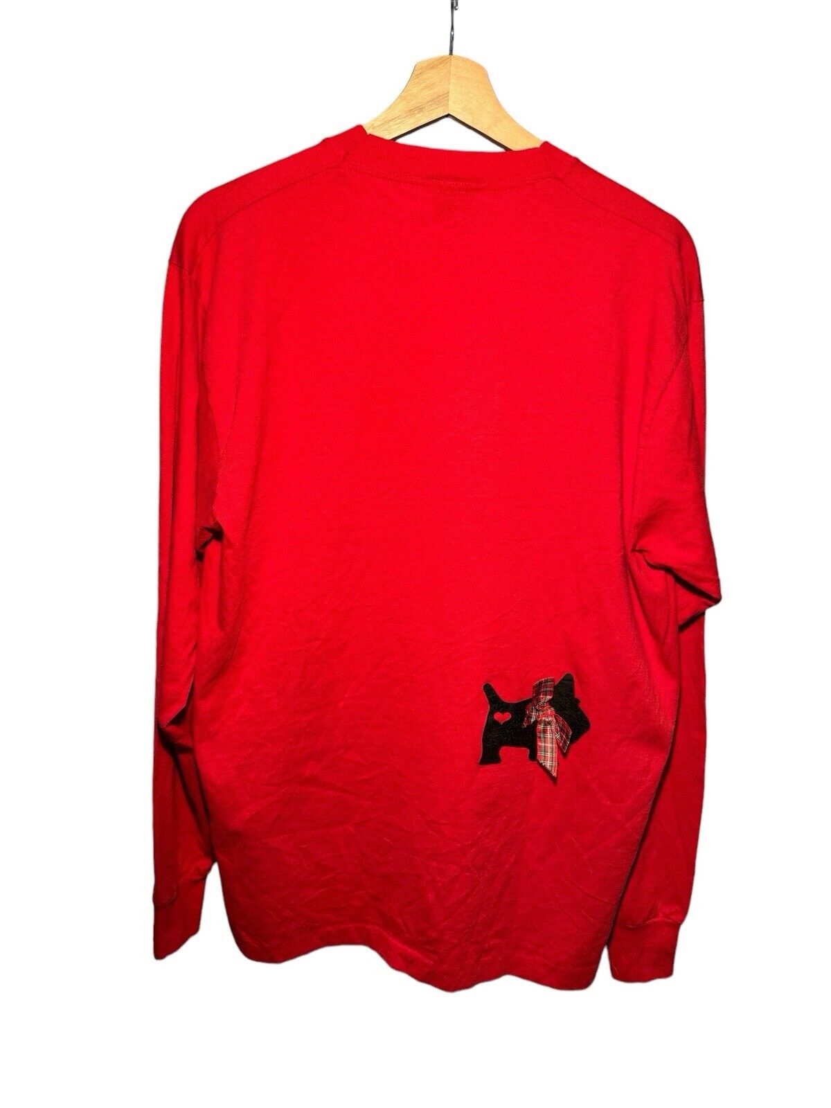 Vintage 80s Christmas Bows Scottish Terrier T-Shirt Sz XL Red Long Sleeve 