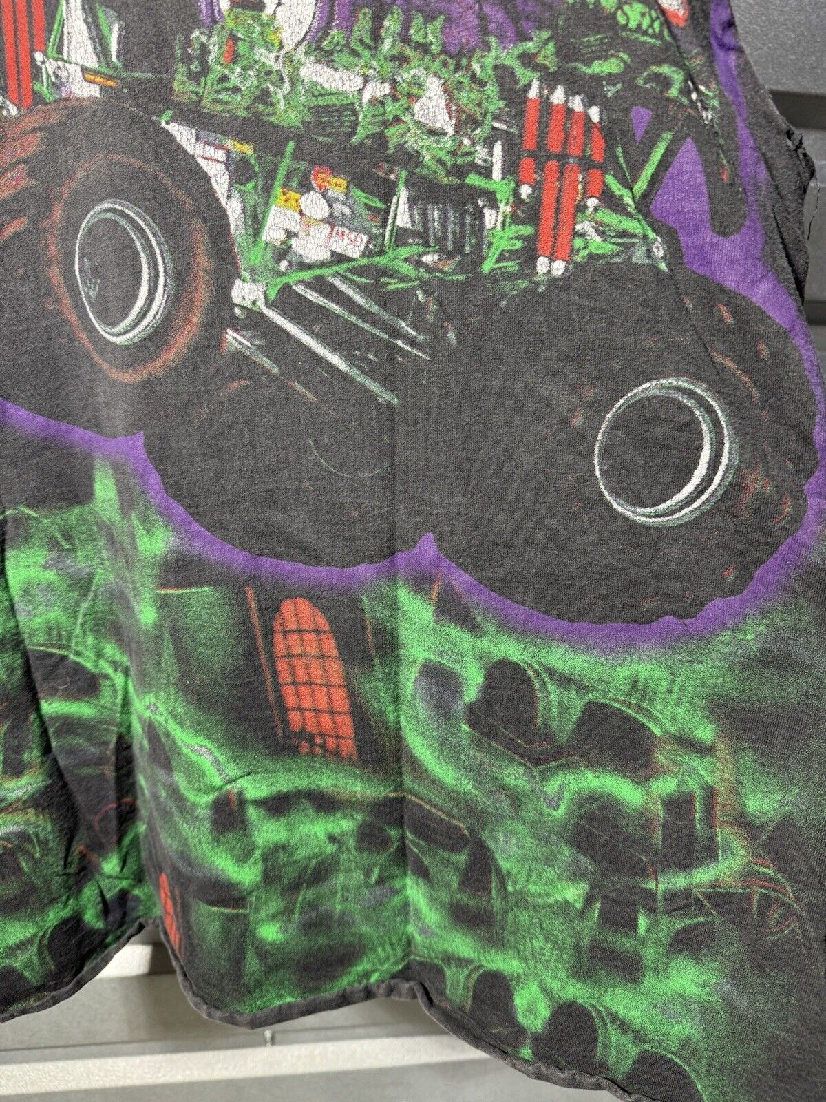 Vintage Grave Digger Shirt Men’s L Monster Truck Racing All Over Print USA 90s