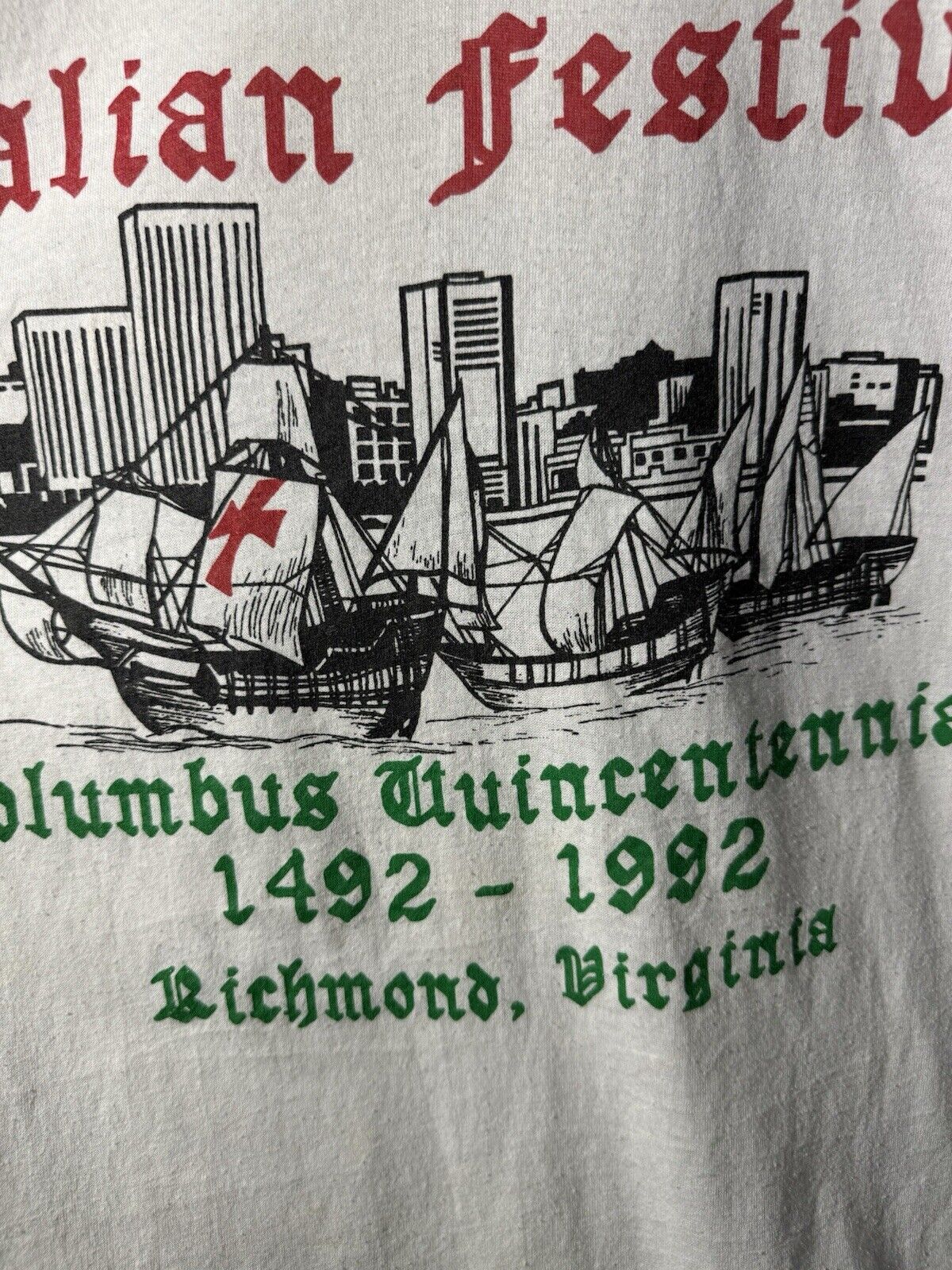 Vintage 1992 Italian Festival Single Stitch White T-Shirt XL Richmond Jaycees