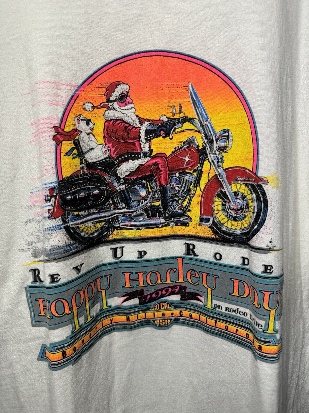 VTG 1994 HAPPY Harley Days Rodeo Dr T-shirt Christmas Santa Beverly Hills 3XL